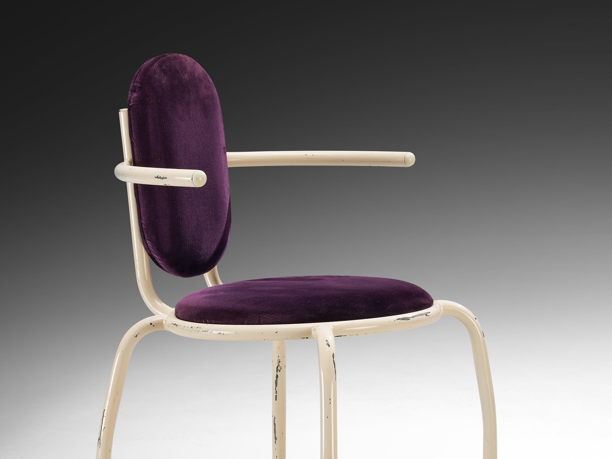 Italian Post-Modern Set of Six Armchairs in Purple Corduroy and Lacquered Steel Seating Morentz