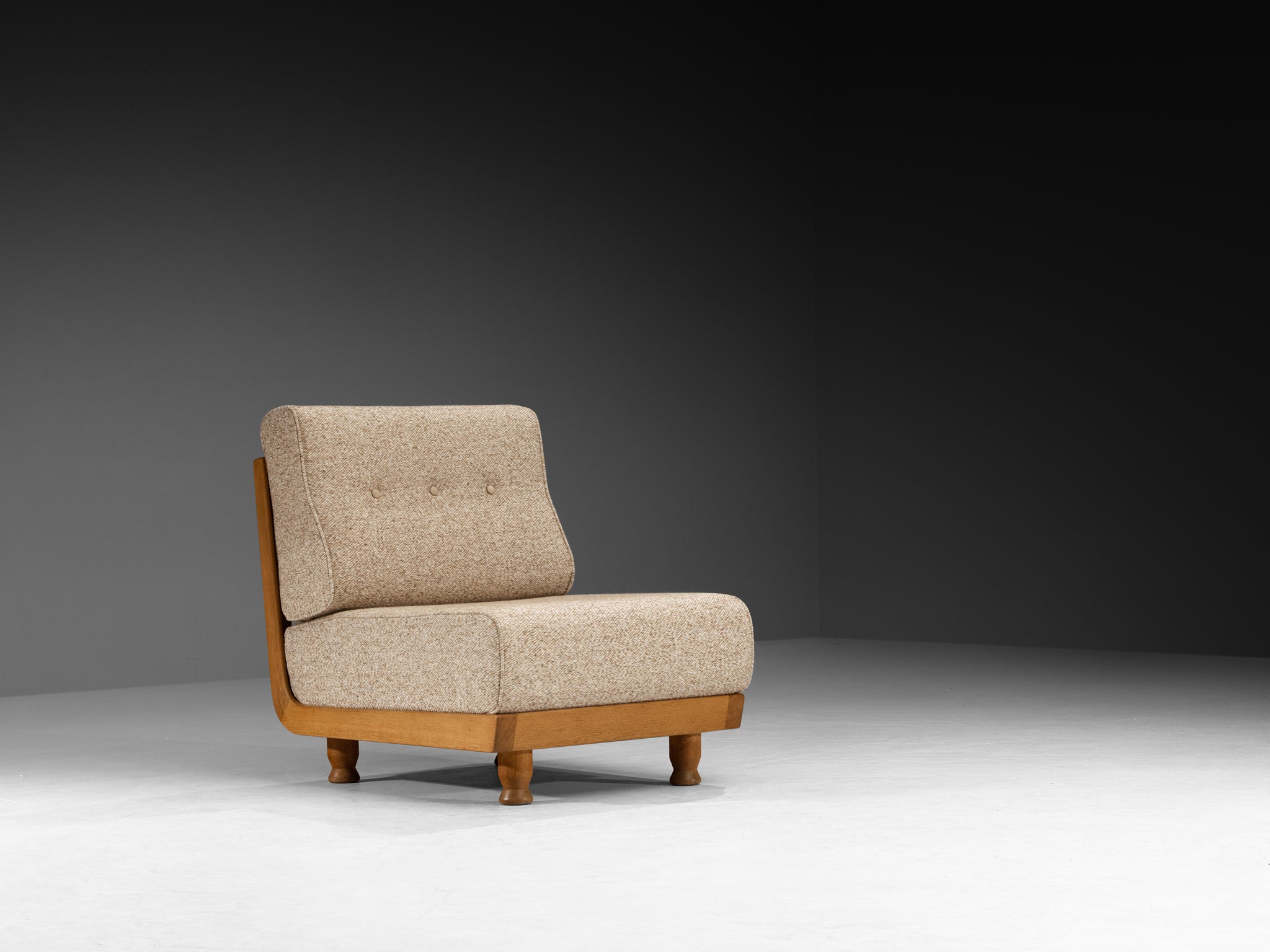 Guillerme & Chambron Lounge Chairs in Solid Oak and Beige Wool Seating Morentz