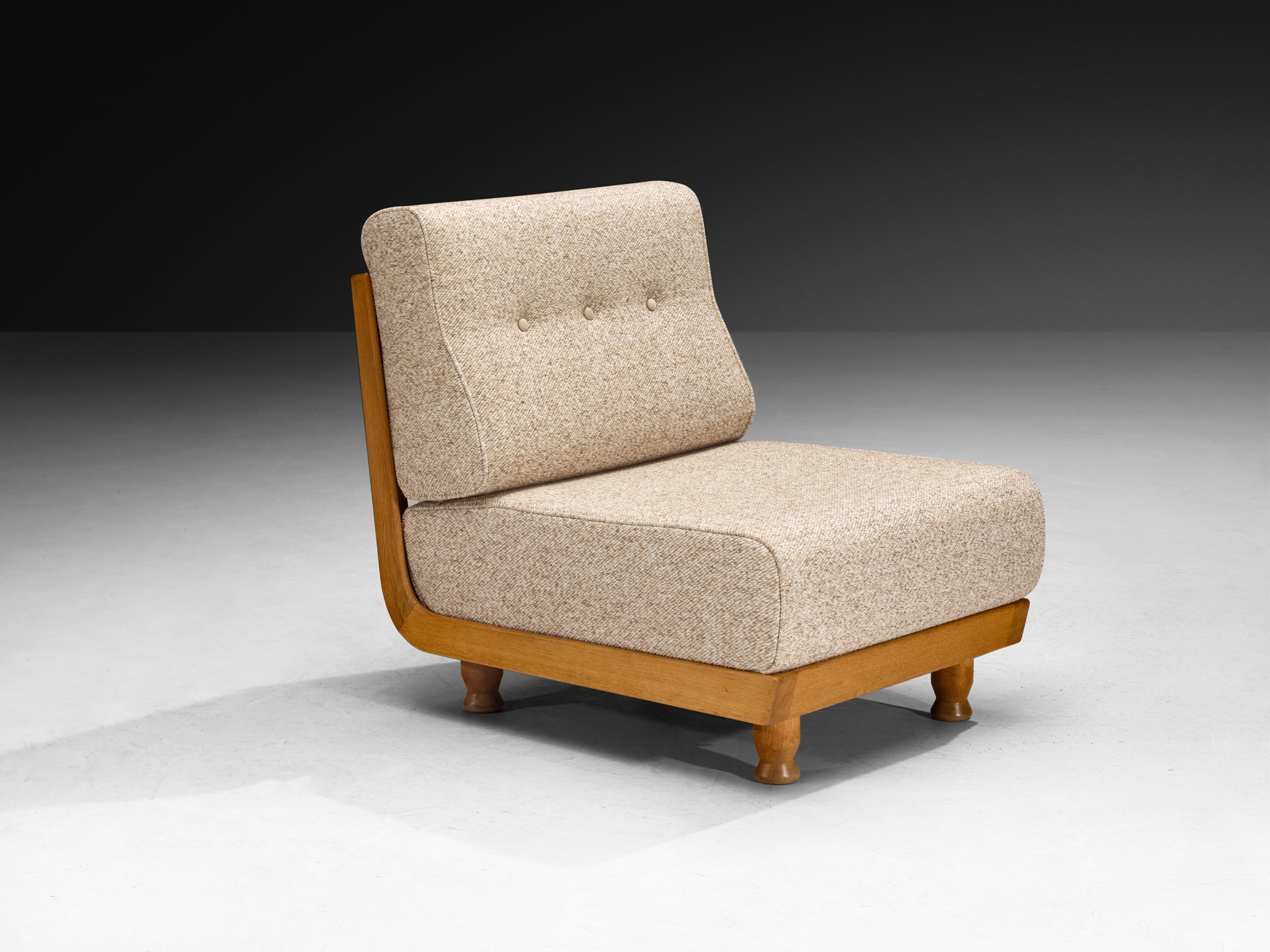 Guillerme & Chambron Lounge Chairs in Solid Oak and Beige Wool Seating Morentz