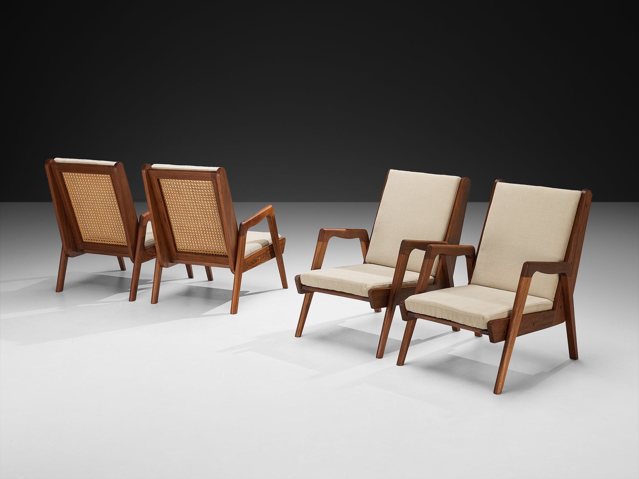 Mid-Century Modern French Lounge Chairs in Teak and Cane Seating Morentz
