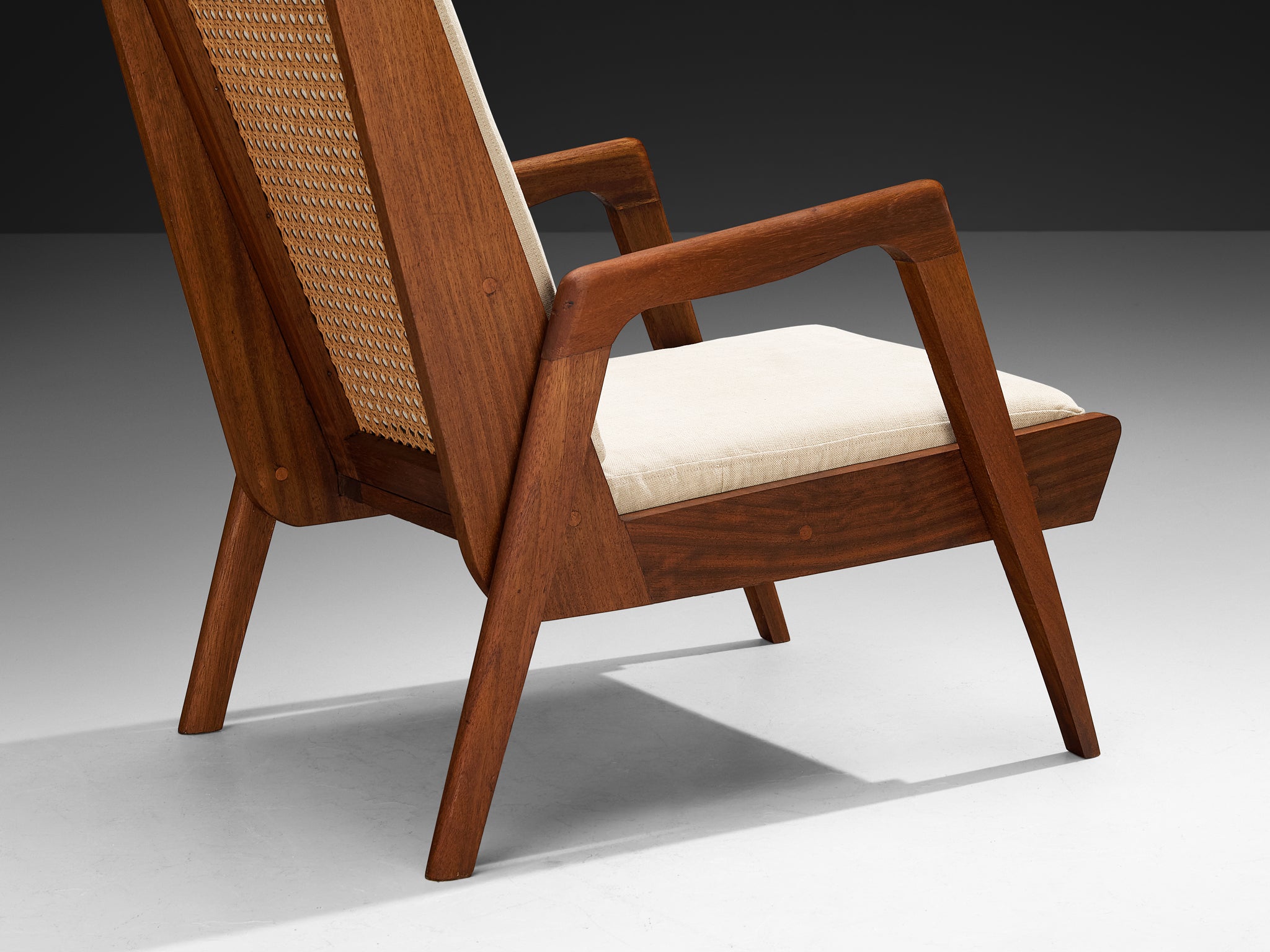 Mid-Century Modern French Lounge Chairs in Teak and Cane Seating Morentz