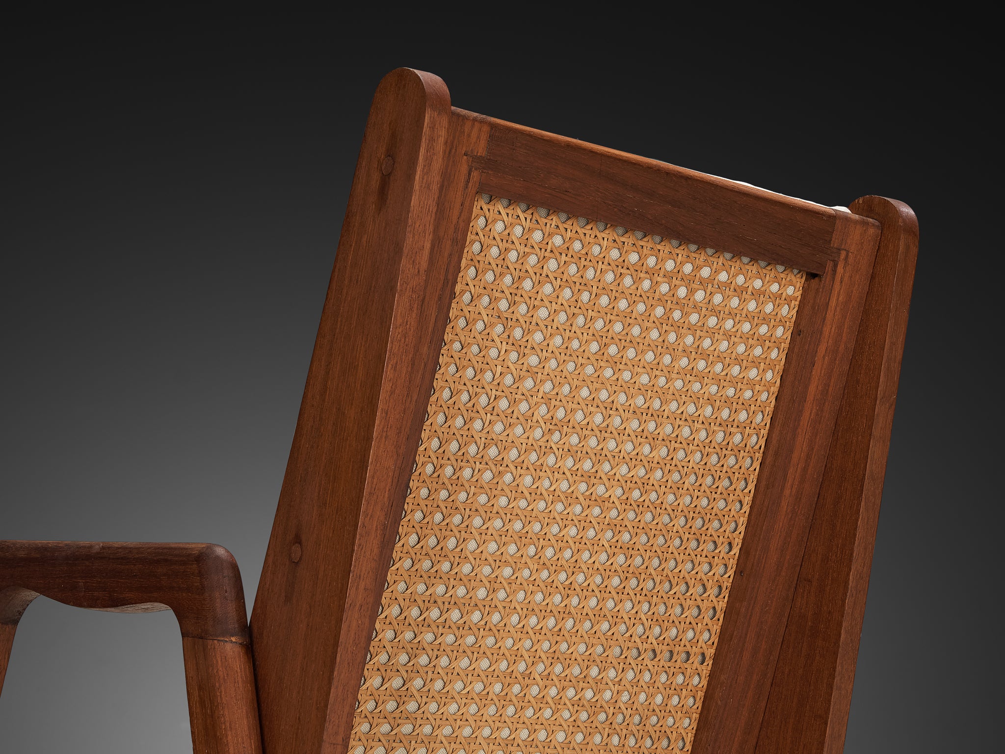 Mid-Century Modern French Lounge Chairs in Teak and Cane Seating Morentz