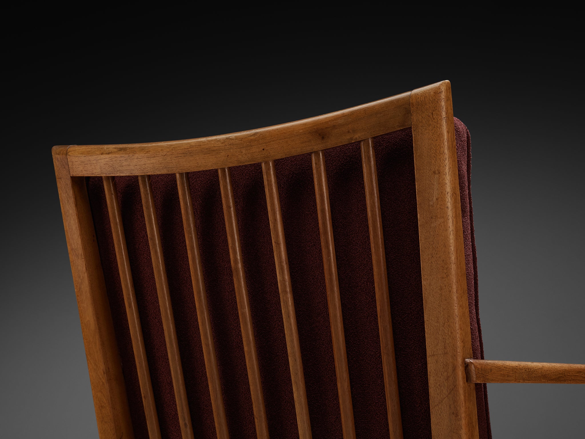 Pair of 1950s Lounge Chairs in Burgundy Red Fabric and Walnut Frames Seating Morentz