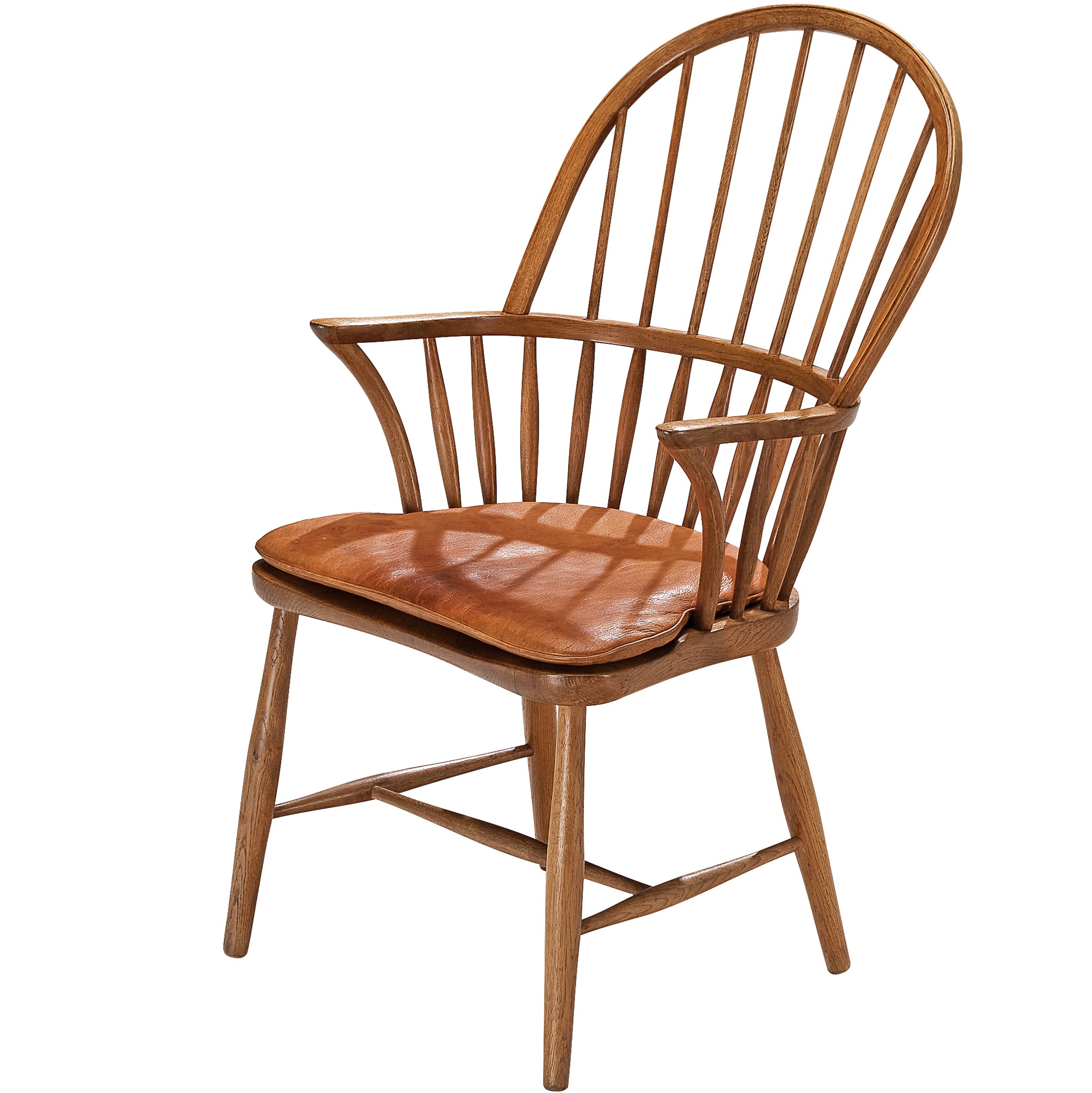 Frits Henningsen for Carl Hansen & Søn Windsor Chair in Oak and Leather Seating Morentz