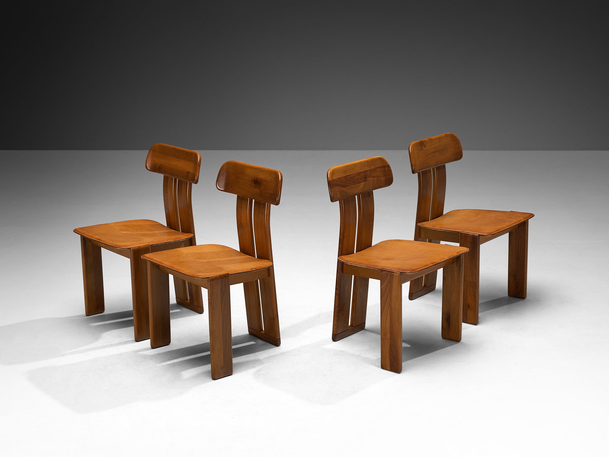 Mario Marenco for Mobil Girgi Set of Four Dining Chairs in Walnut Seating Morentz