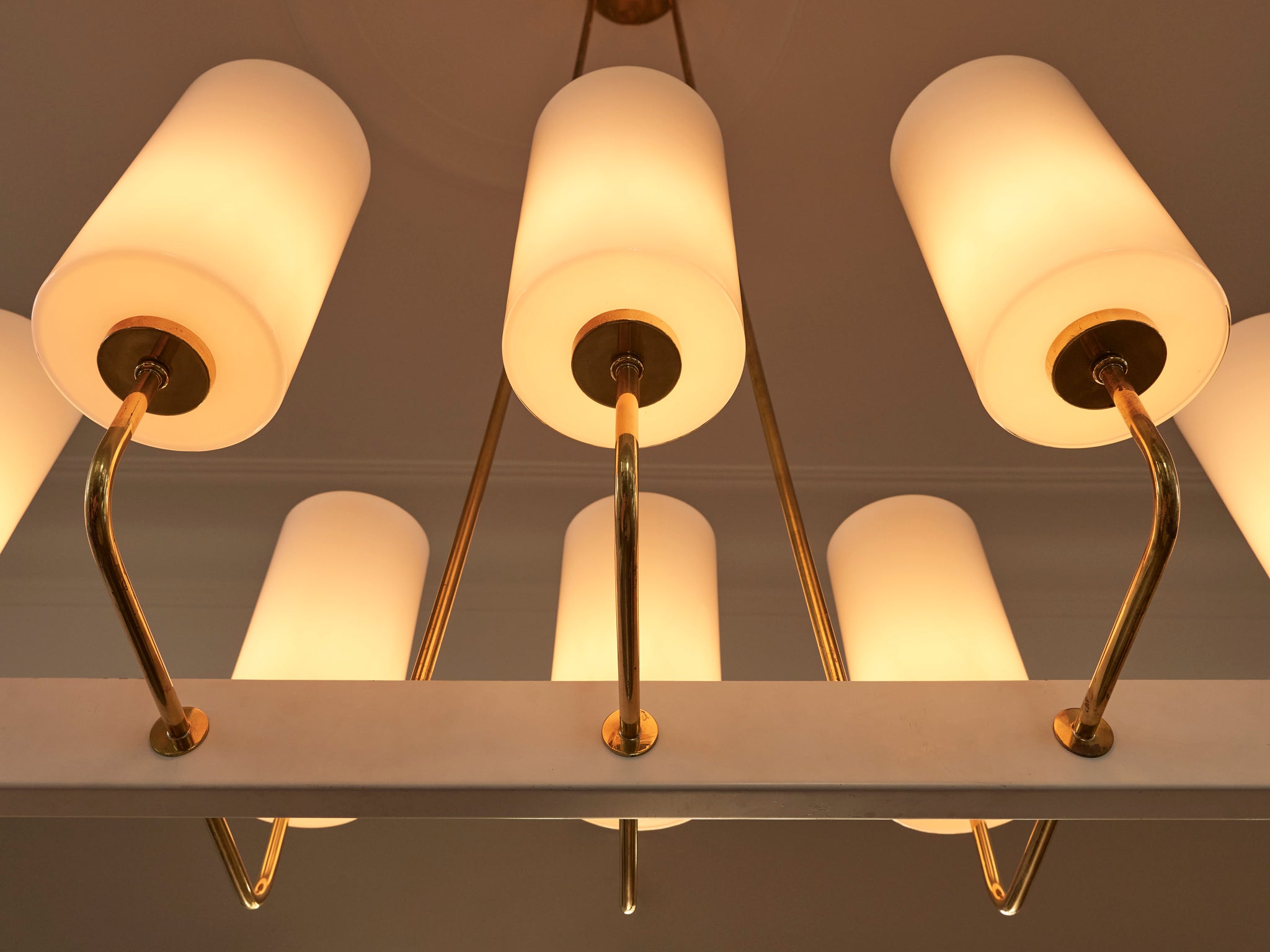 Very Large Paavo Tynell for Idman Monumental Chandelier in Brass Opal Glass 155cm/61in Lighting Morentz