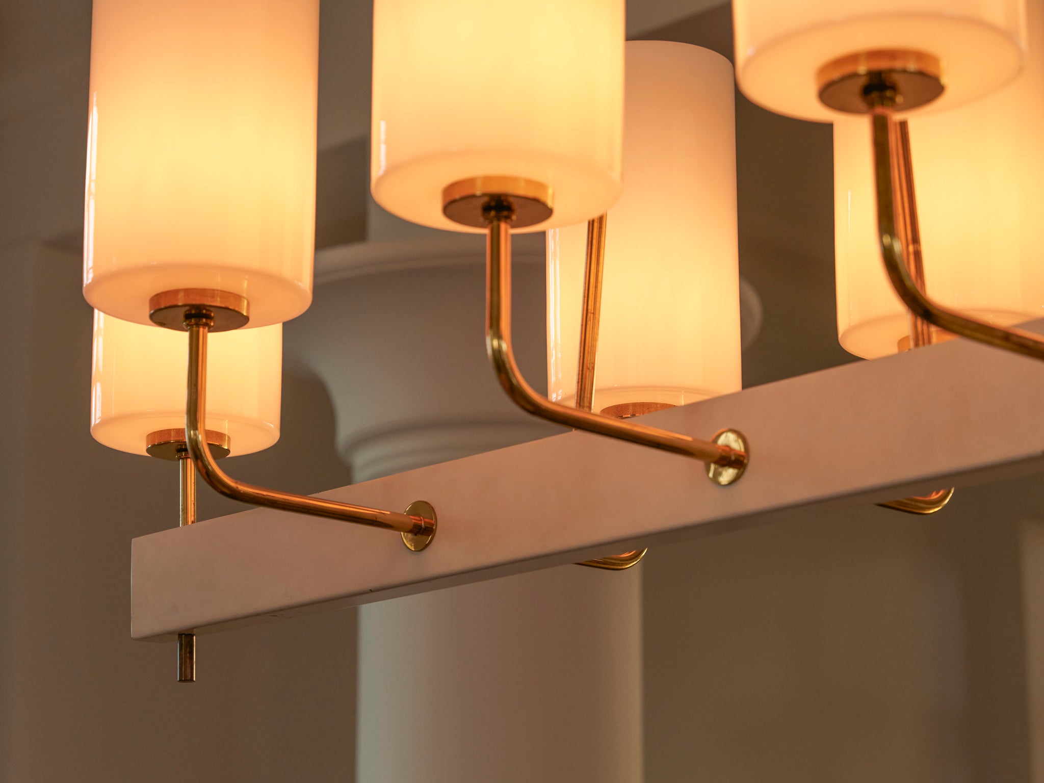 Very Large Paavo Tynell for Idman Monumental Chandelier in Brass Opal Glass 155cm/61in Lighting Morentz