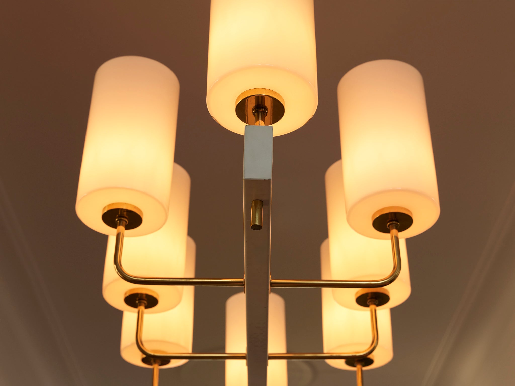 Very Large Paavo Tynell for Idman Monumental Chandelier in Brass Opal Glass 155cm/61in Lighting Morentz