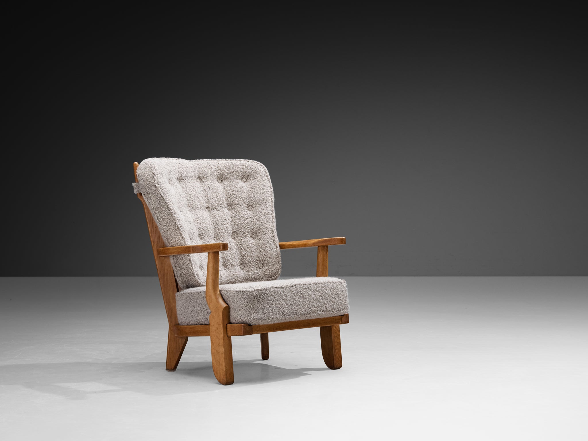 Guillerme & Chambron 'Petit Repos' Lounge Chair in Solid Oak and Teddy Fabric Seating Morentz