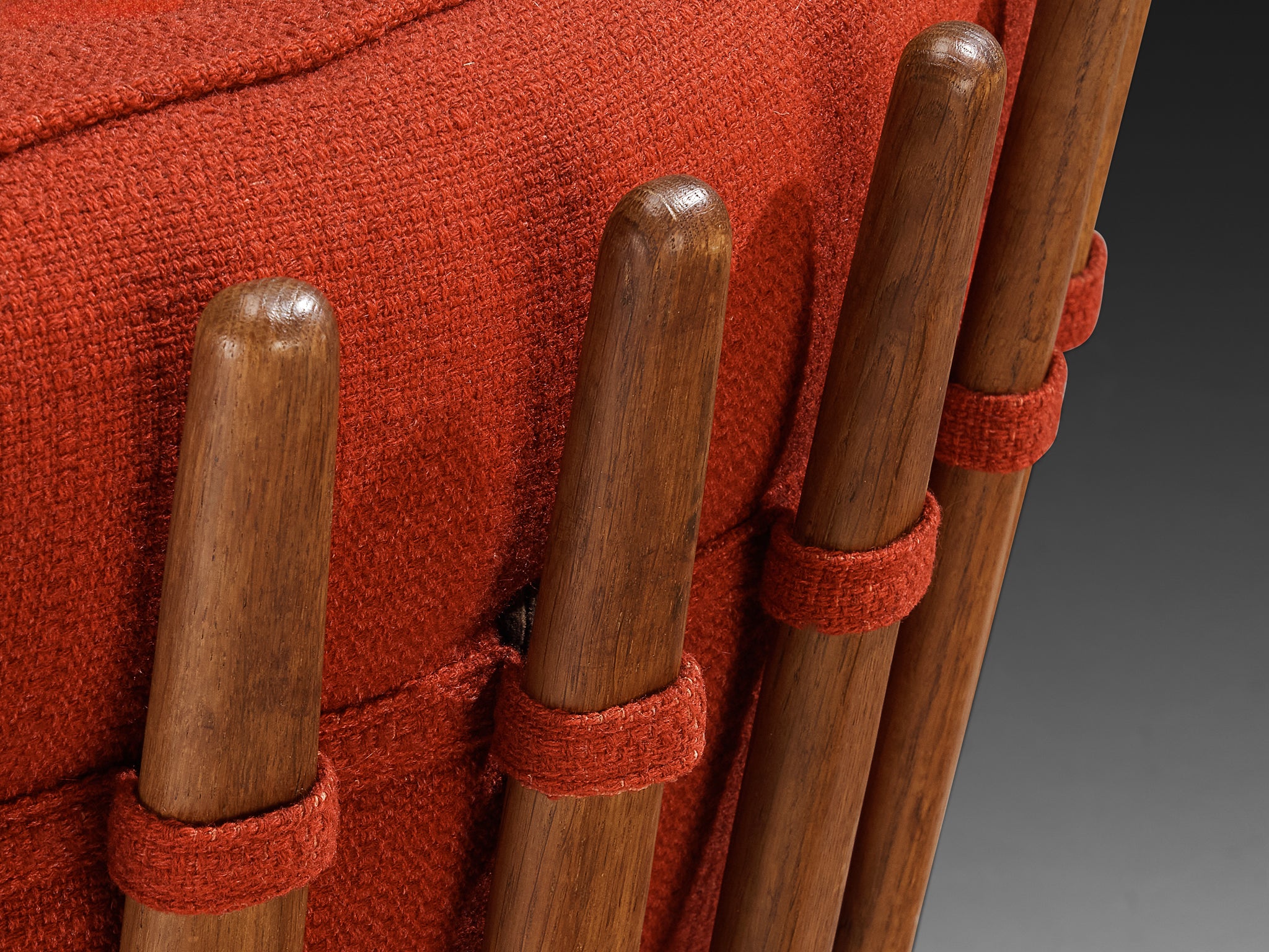 Guillerme & Chambron Lounge Chair in Oak and Red Cushions Seating Morentz