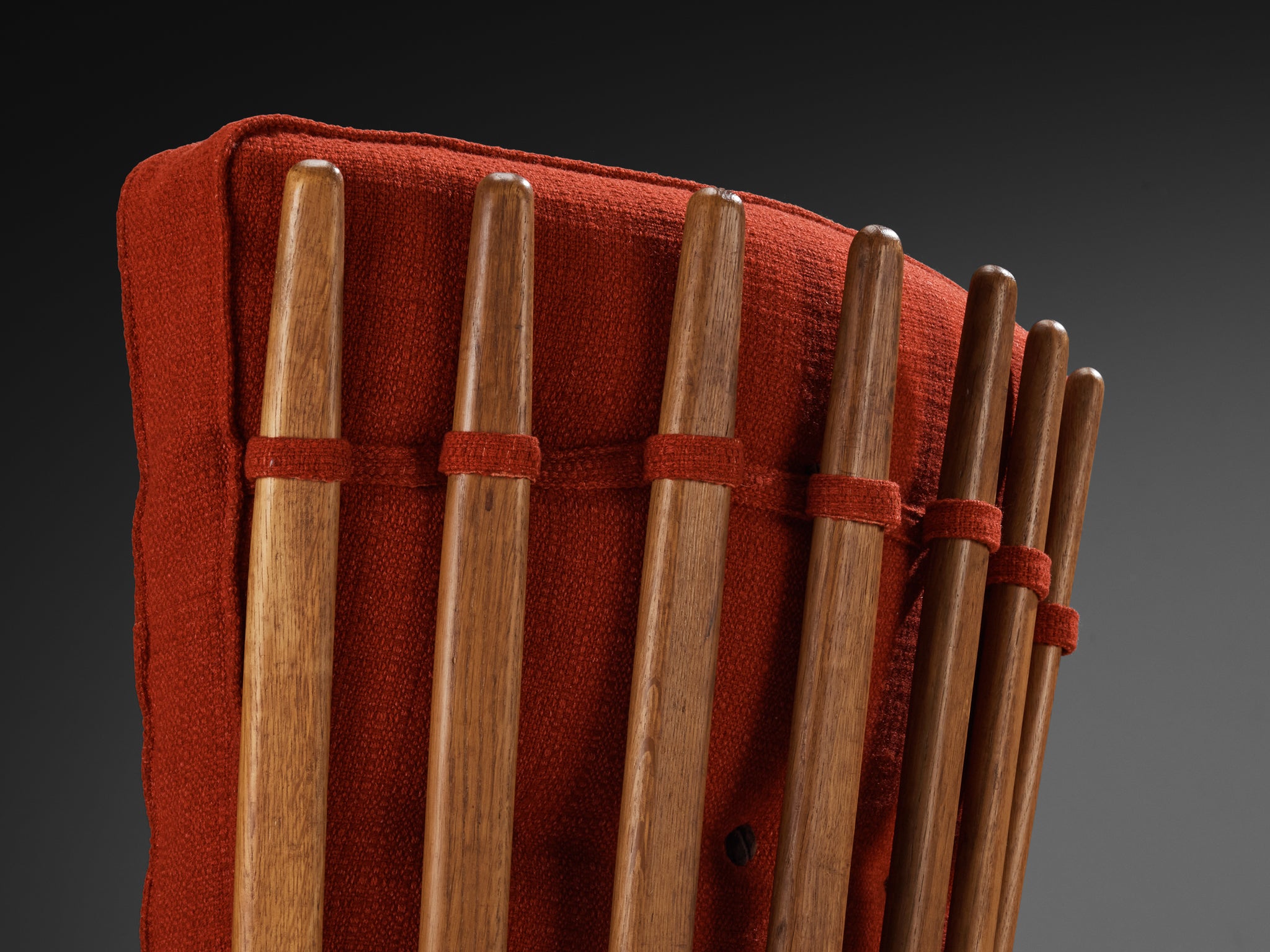 Guillerme & Chambron Lounge Chair in Oak and Red Cushions Seating Morentz