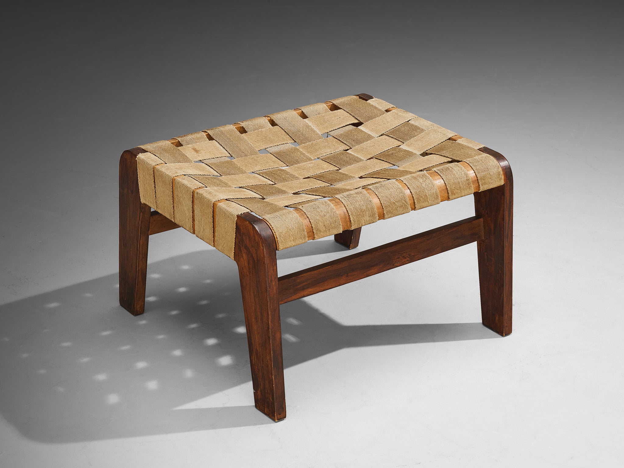 Sculptural Lounge Chair with Ottoman in Canvas Webbing and Bentwood