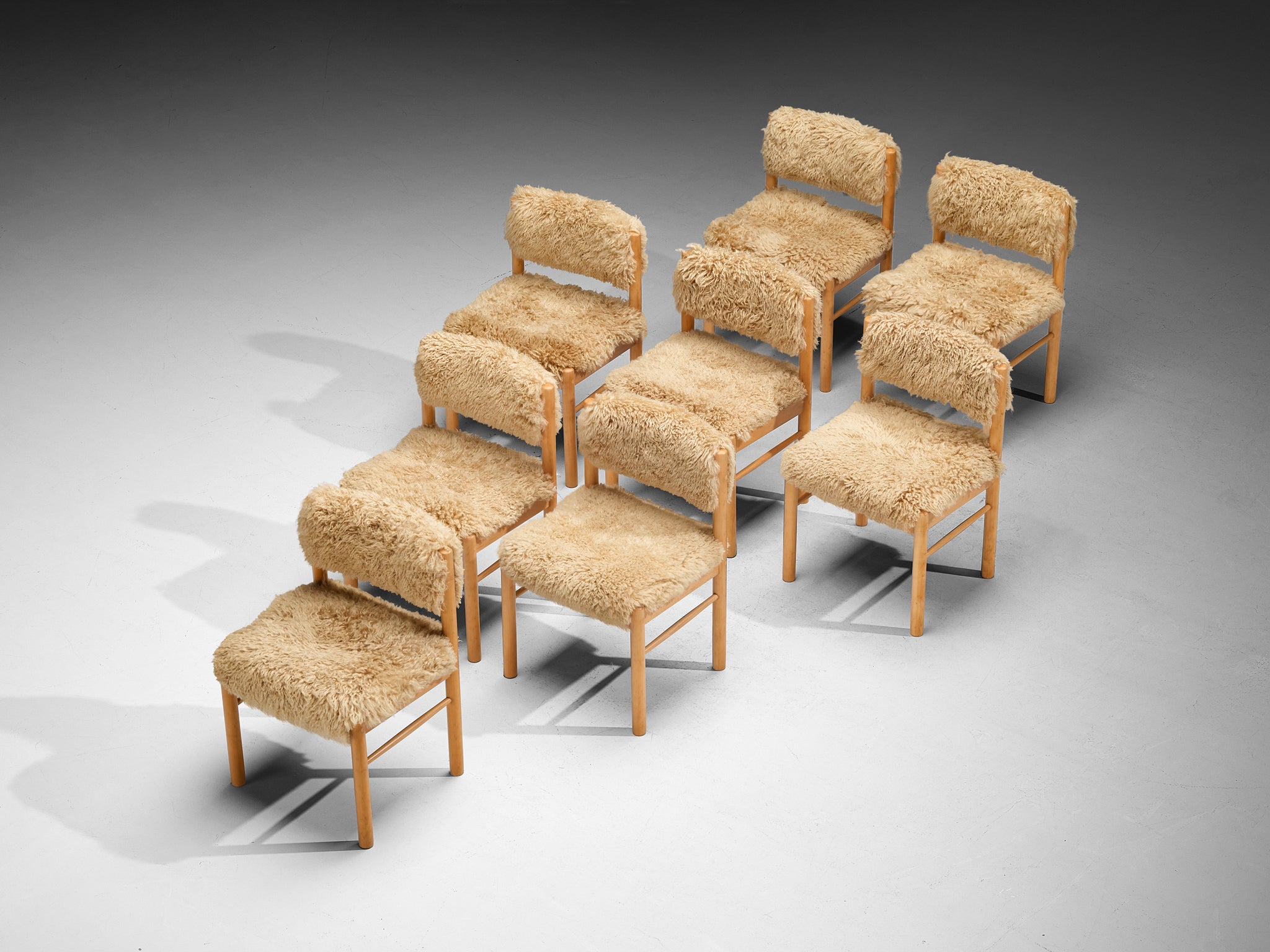 Danish Dining Chairs in Wood and Sheepskin Seating Morentz