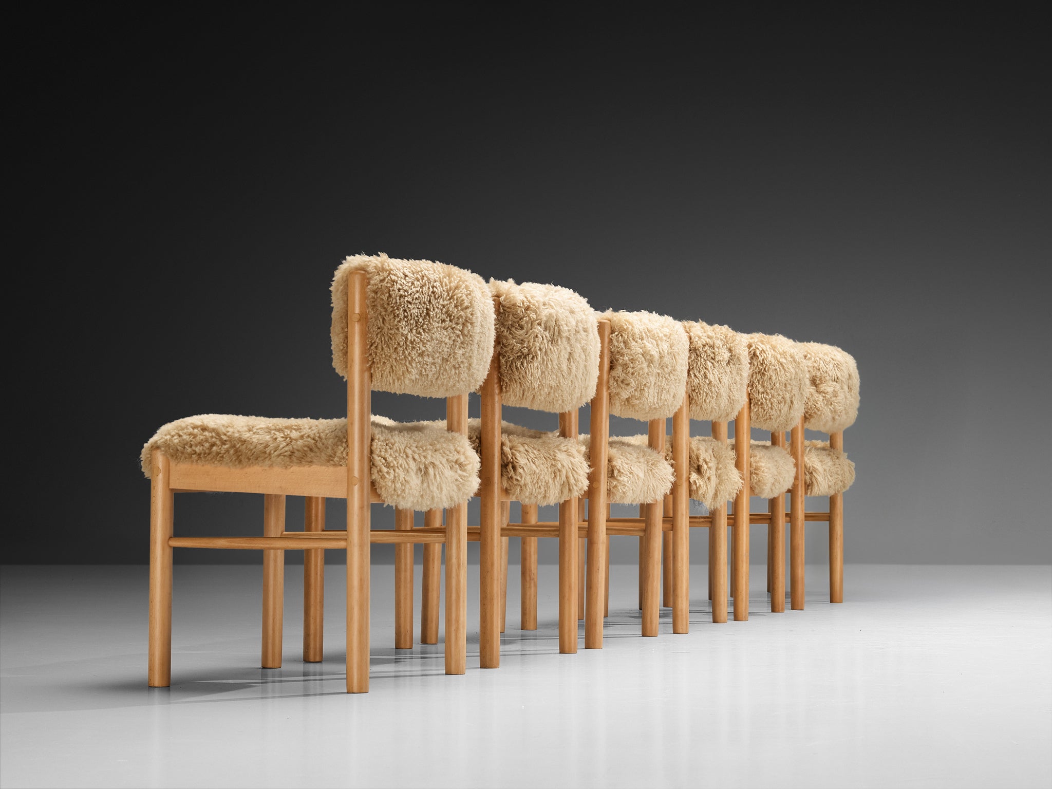 Danish Dining Chairs in Wood and Sheepskin Seating Morentz