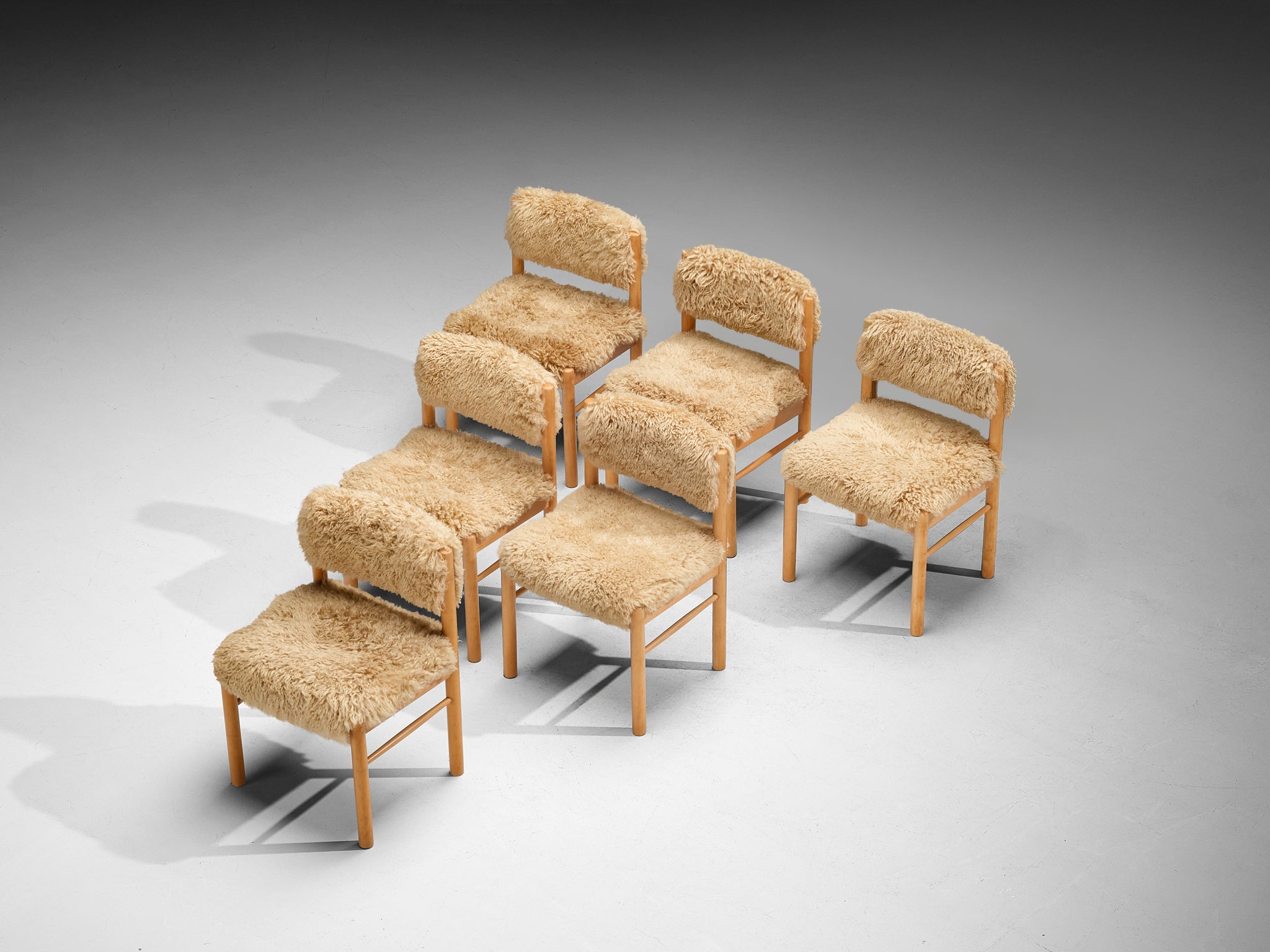 Danish Dining Chairs in Wood and Sheepskin Seating Morentz