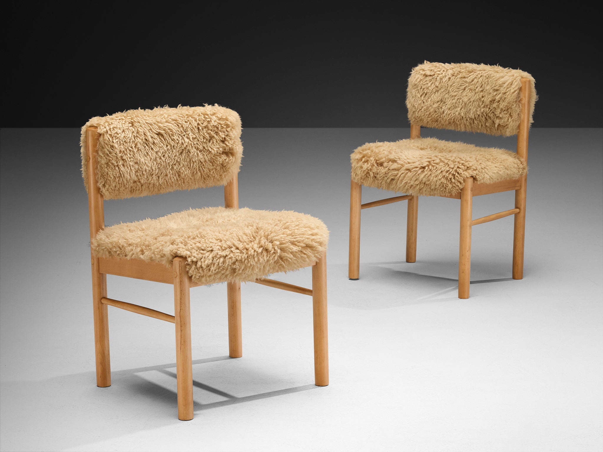 Danish Dining Chairs in Wood and Sheepskin Seating Morentz