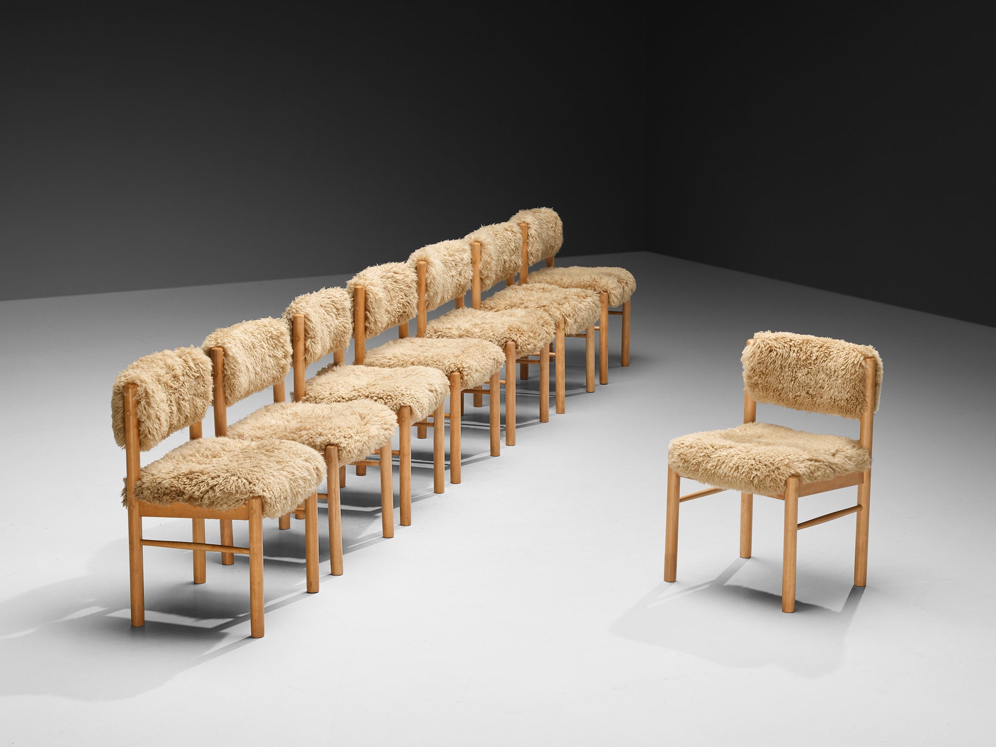 Danish Dining Chairs in Wood and Sheepskin Seating Morentz