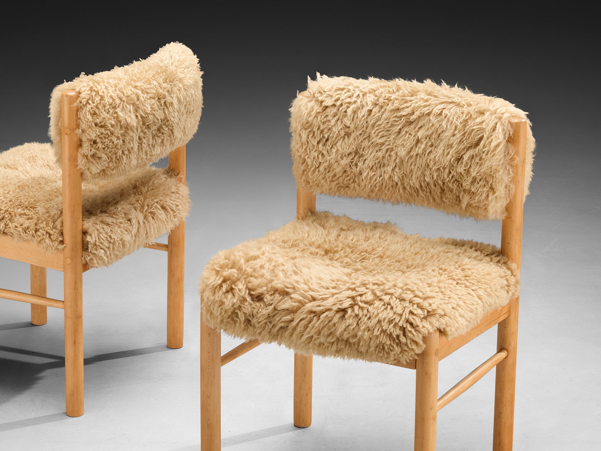 Danish Dining Chairs in Wood and Sheepskin Seating Morentz