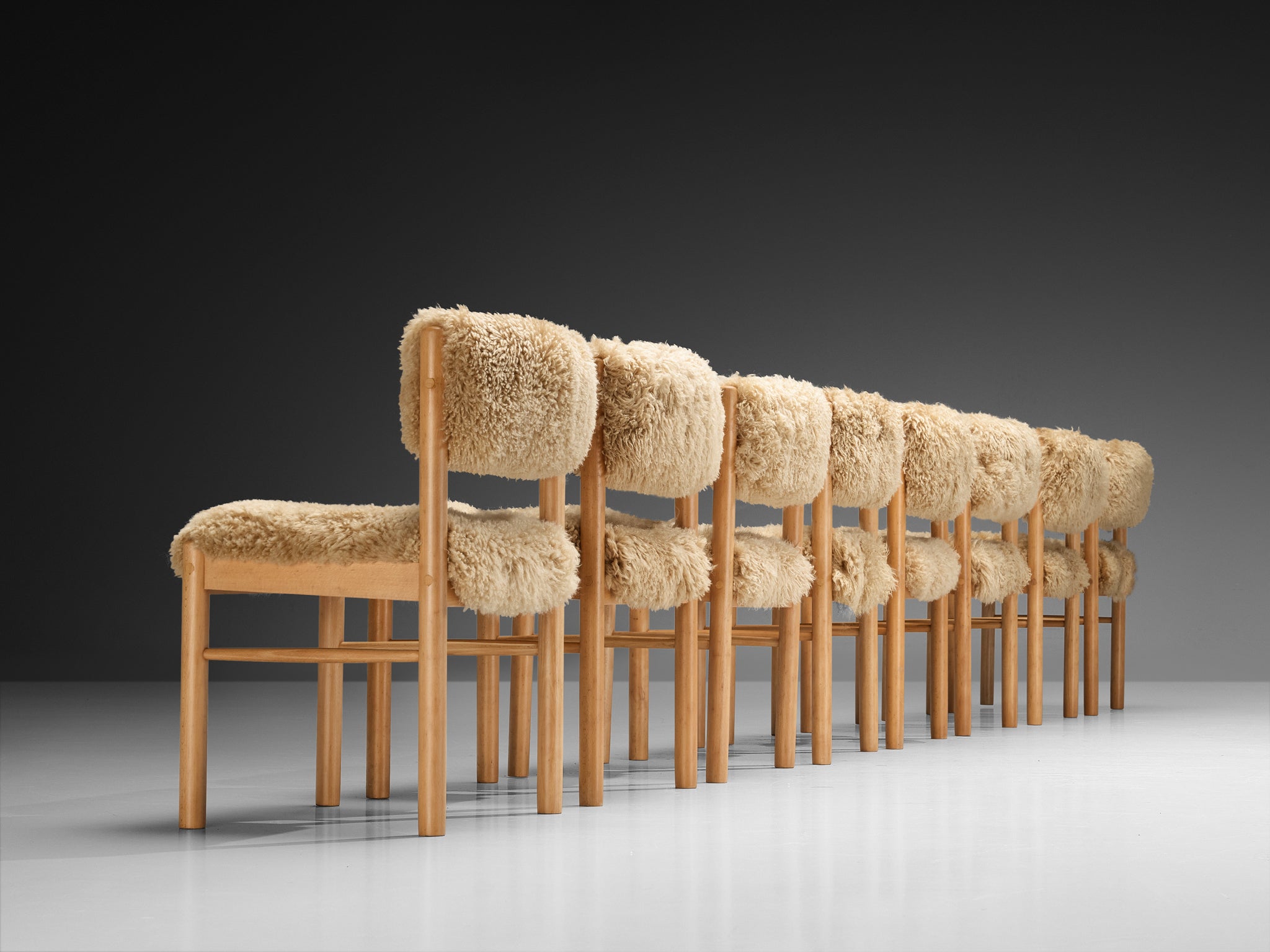 Danish Dining Chairs in Wood and Sheepskin Seating Morentz