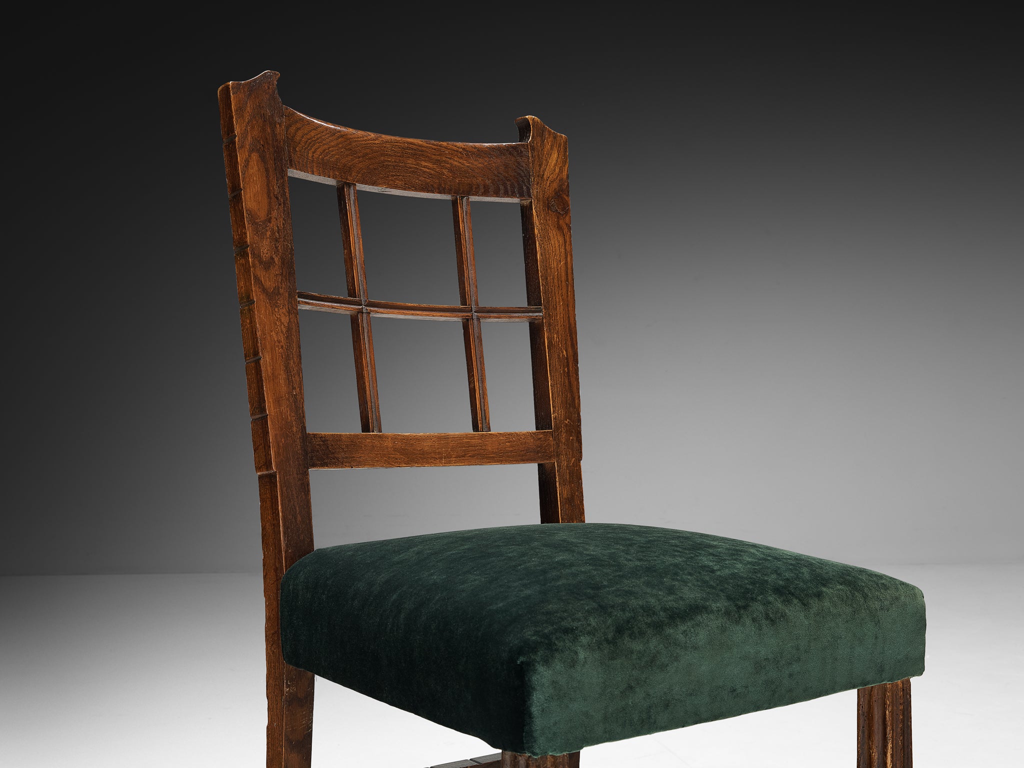 Ernesto Valabrega for Vittorio Valabrega Set of Six Chairs in Oak and Pierre Frey Velvet Seating Morentz