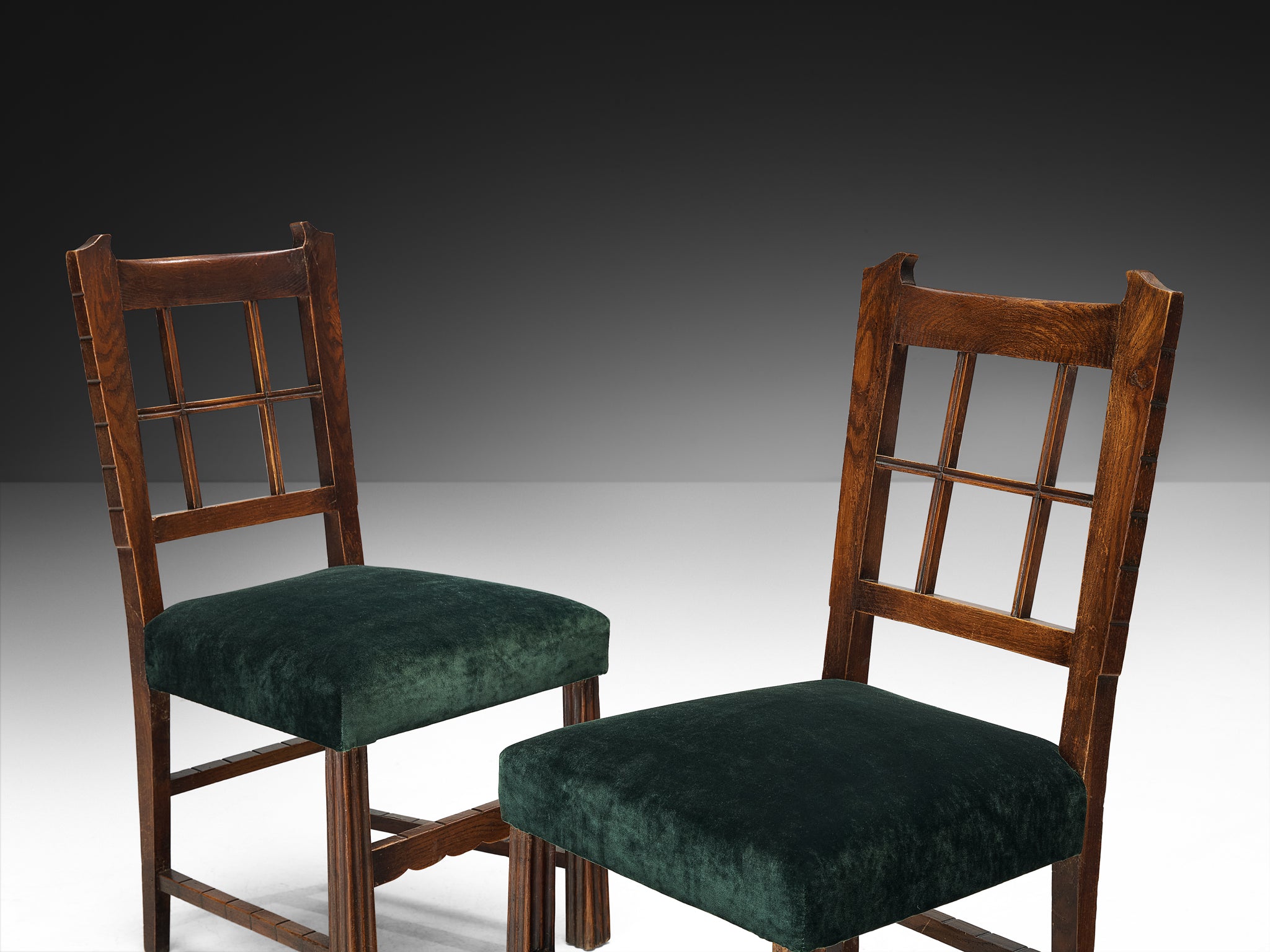 Ernesto Valabrega for Vittorio Valabrega Set of Six Chairs in Oak and Pierre Frey Velvet