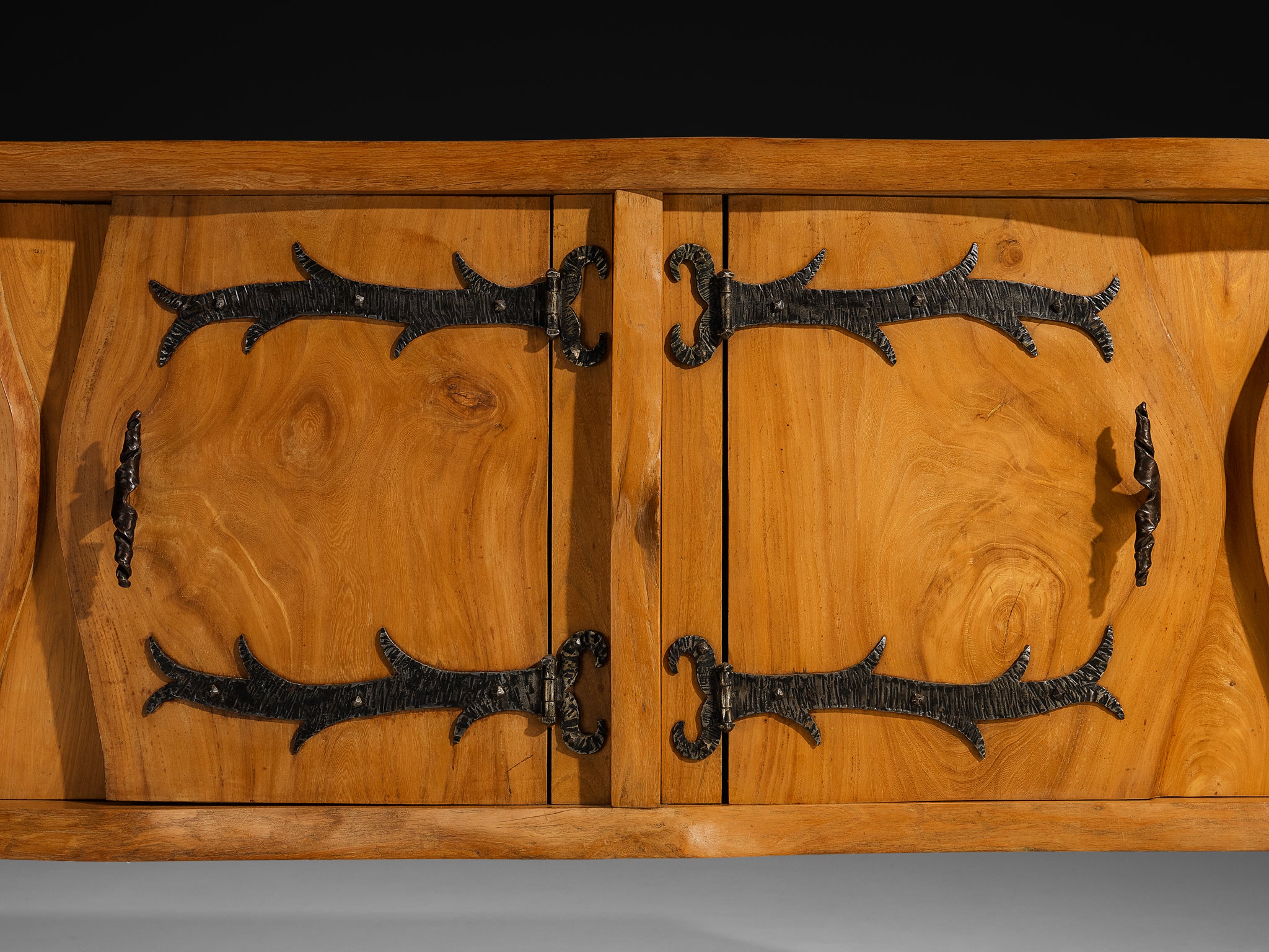 Charles Flandre Sideboard in Solid Elm and Wrought Iron Case pieces and storage cabinets Morentz