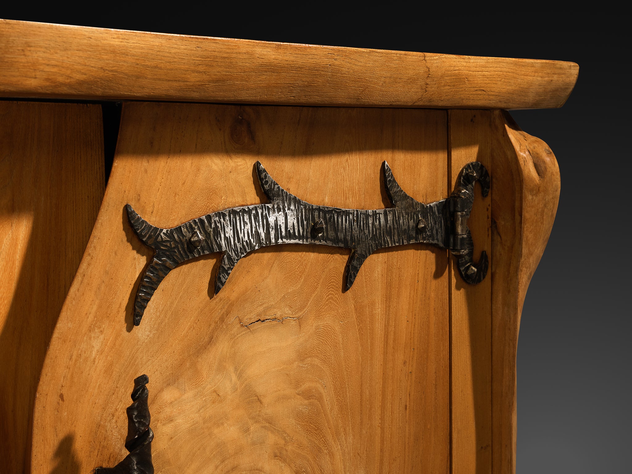 Charles Flandre Sideboard in Solid Elm and Wrought Iron Case pieces and storage cabinets Morentz