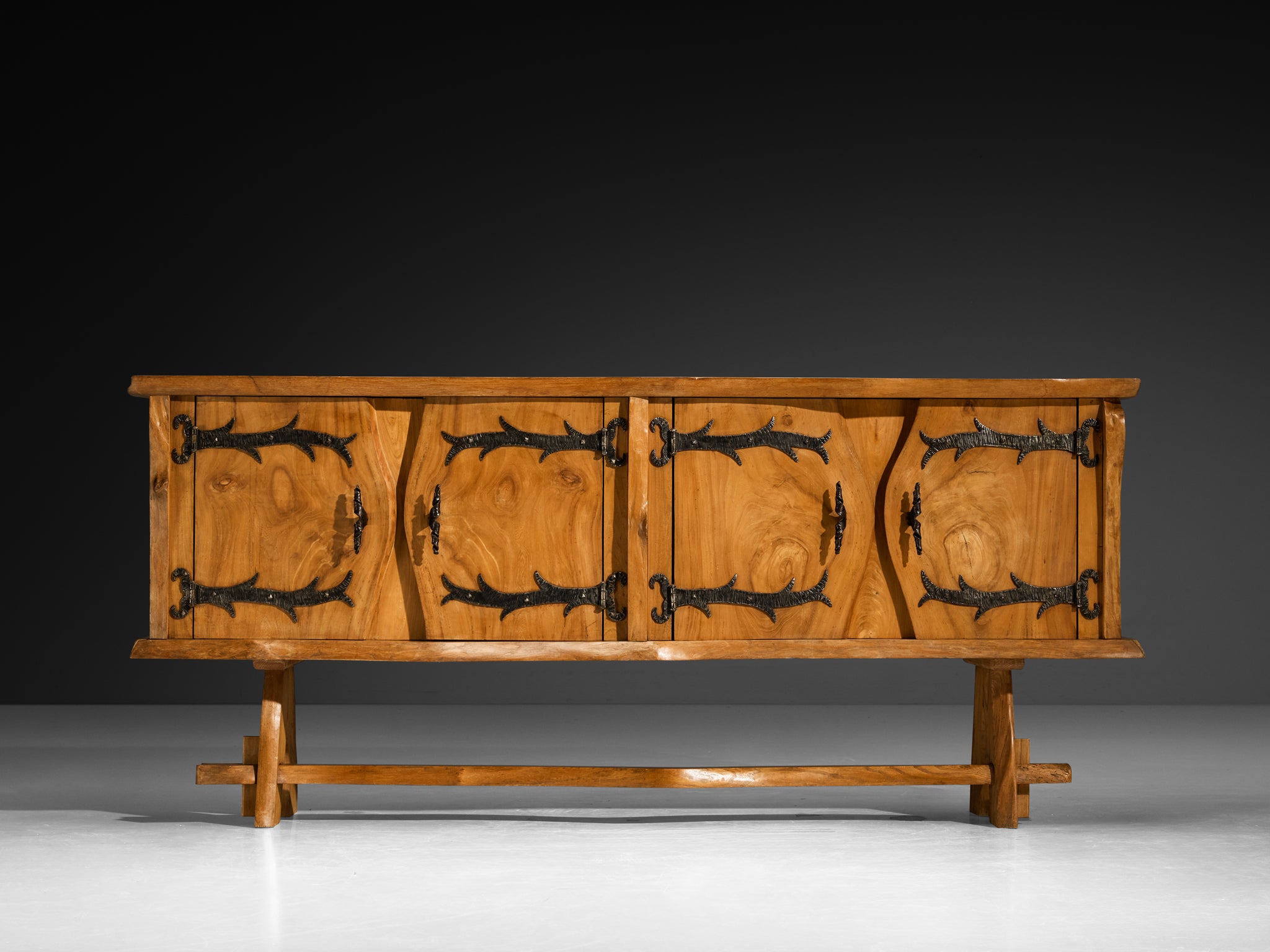 Charles Flandre Sideboard in Solid Elm and Wrought Iron Case pieces and storage cabinets Morentz