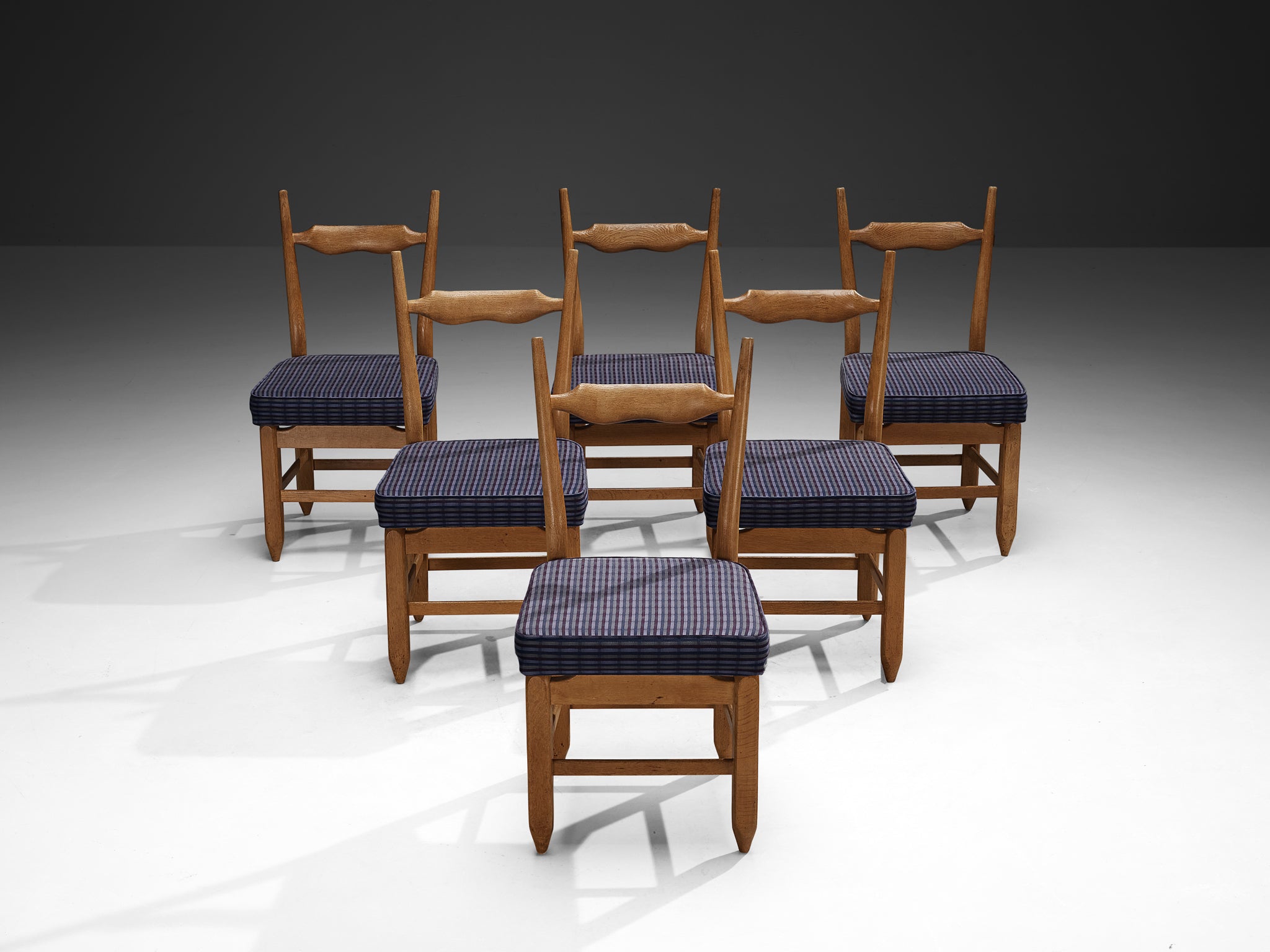 Guillerme & Chambron Set of Six 'Charles' Dining Chairs in Solid Oak Seating Morentz