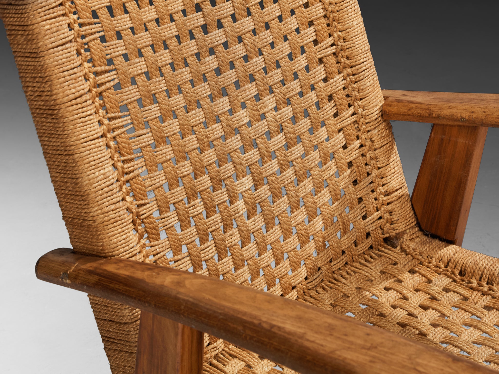 Rustic French Lounge Chair in Rush and Wood Seating Morentz