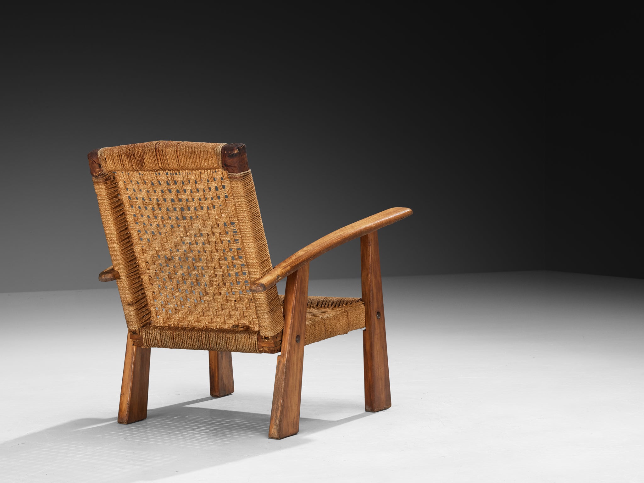 Rustic French Lounge Chair in Rush and Wood Seating Morentz