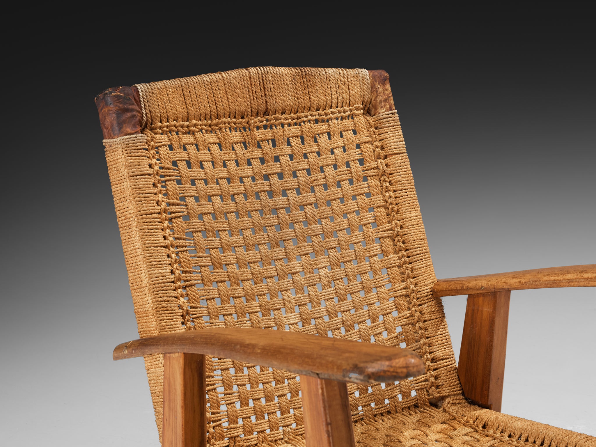 Rustic French Lounge Chair in Rush and Wood Seating Morentz