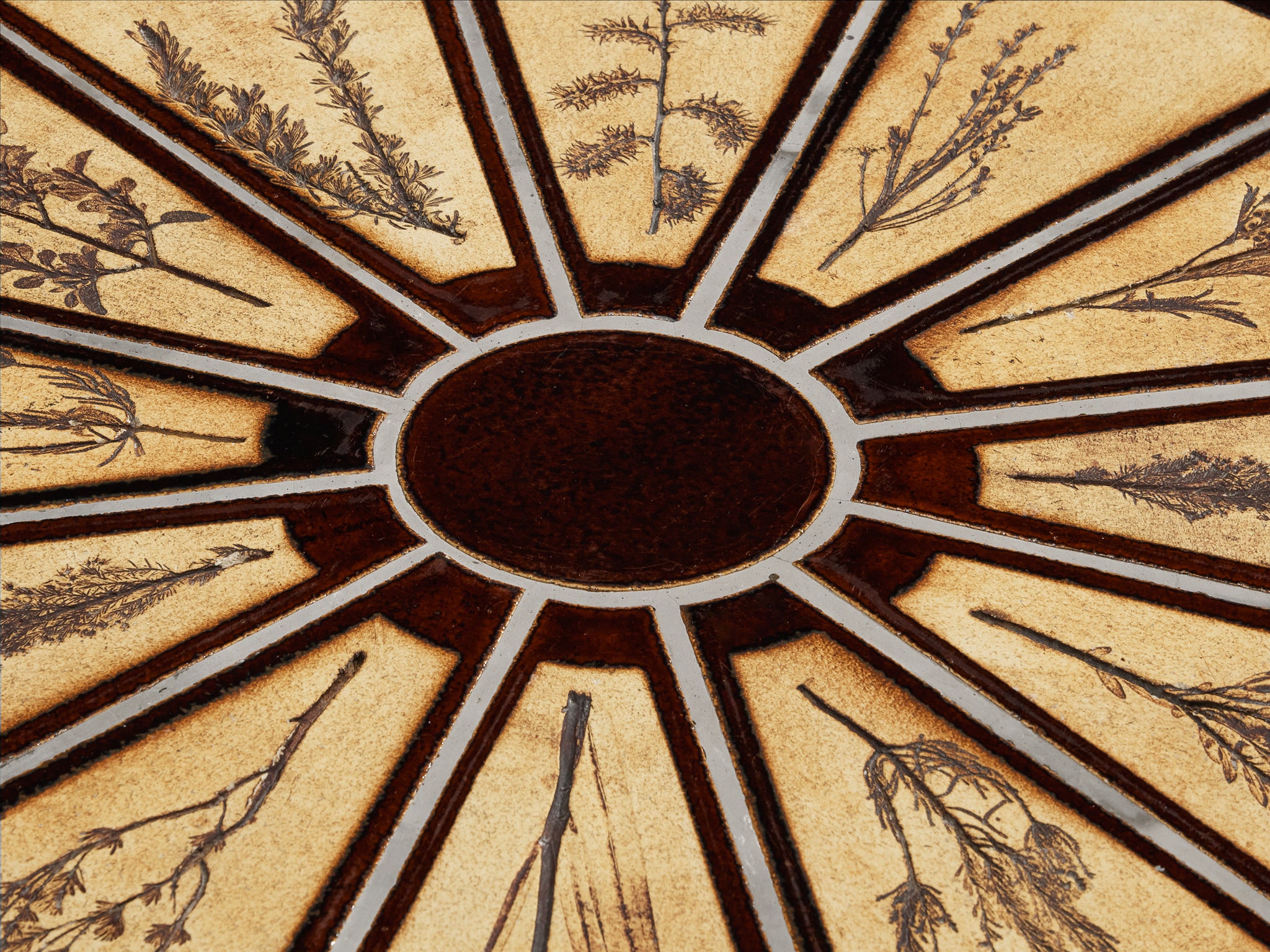 Roger Capron Oval Coffee Table with Floral Imprints in Ceramic and Wood Tables Morentz