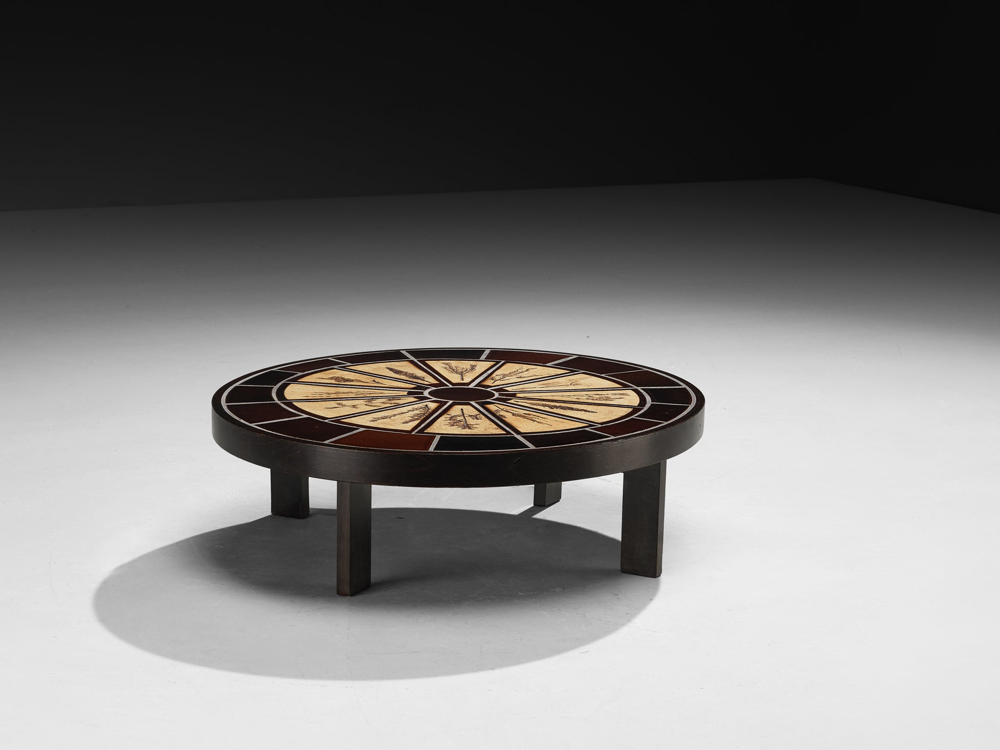 Roger Capron Oval Coffee Table with Floral Imprints in Ceramic and Wood Tables Morentz