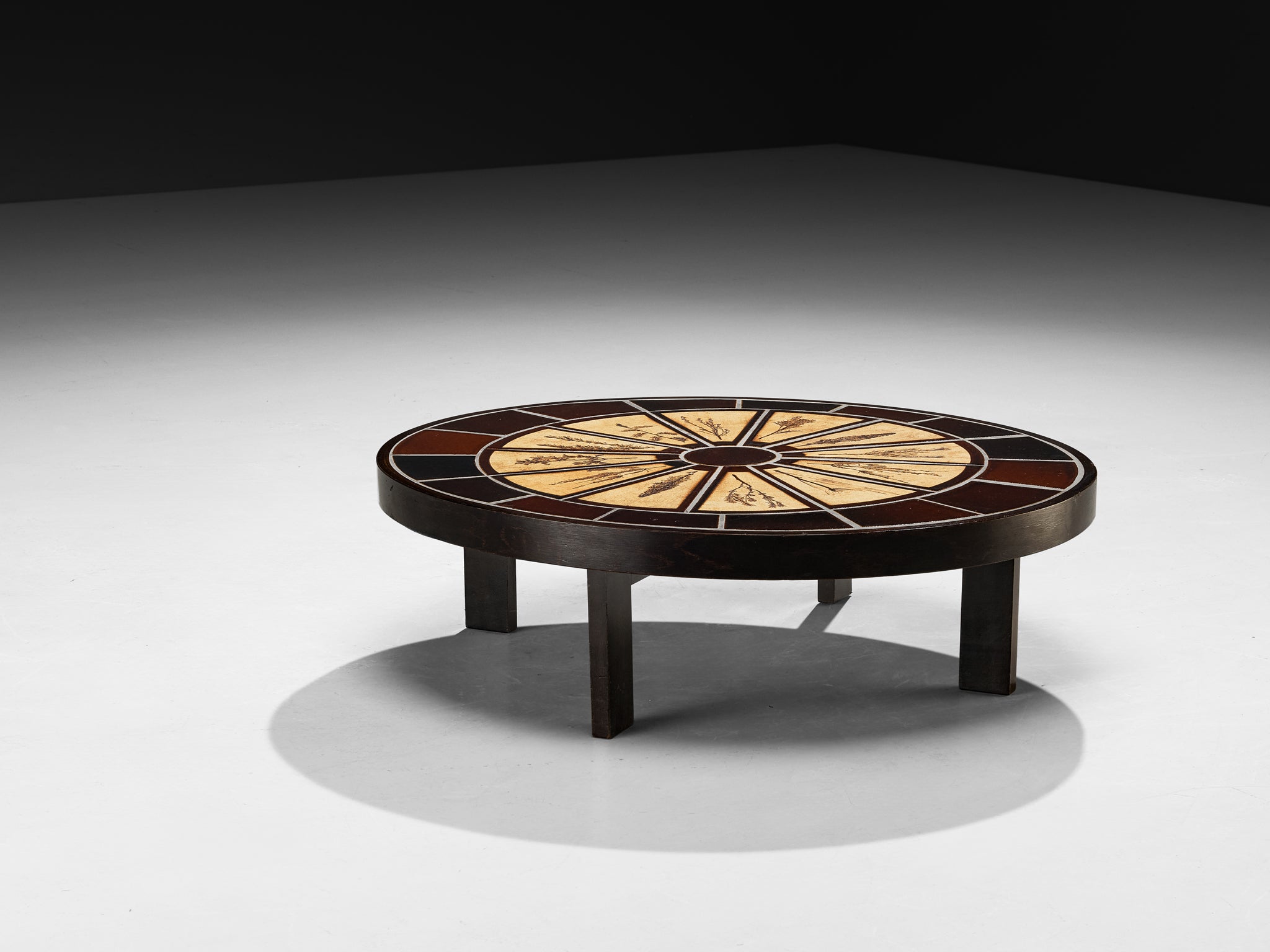 Roger Capron Oval Coffee Table with Floral Imprints in Ceramic and Wood Tables Morentz