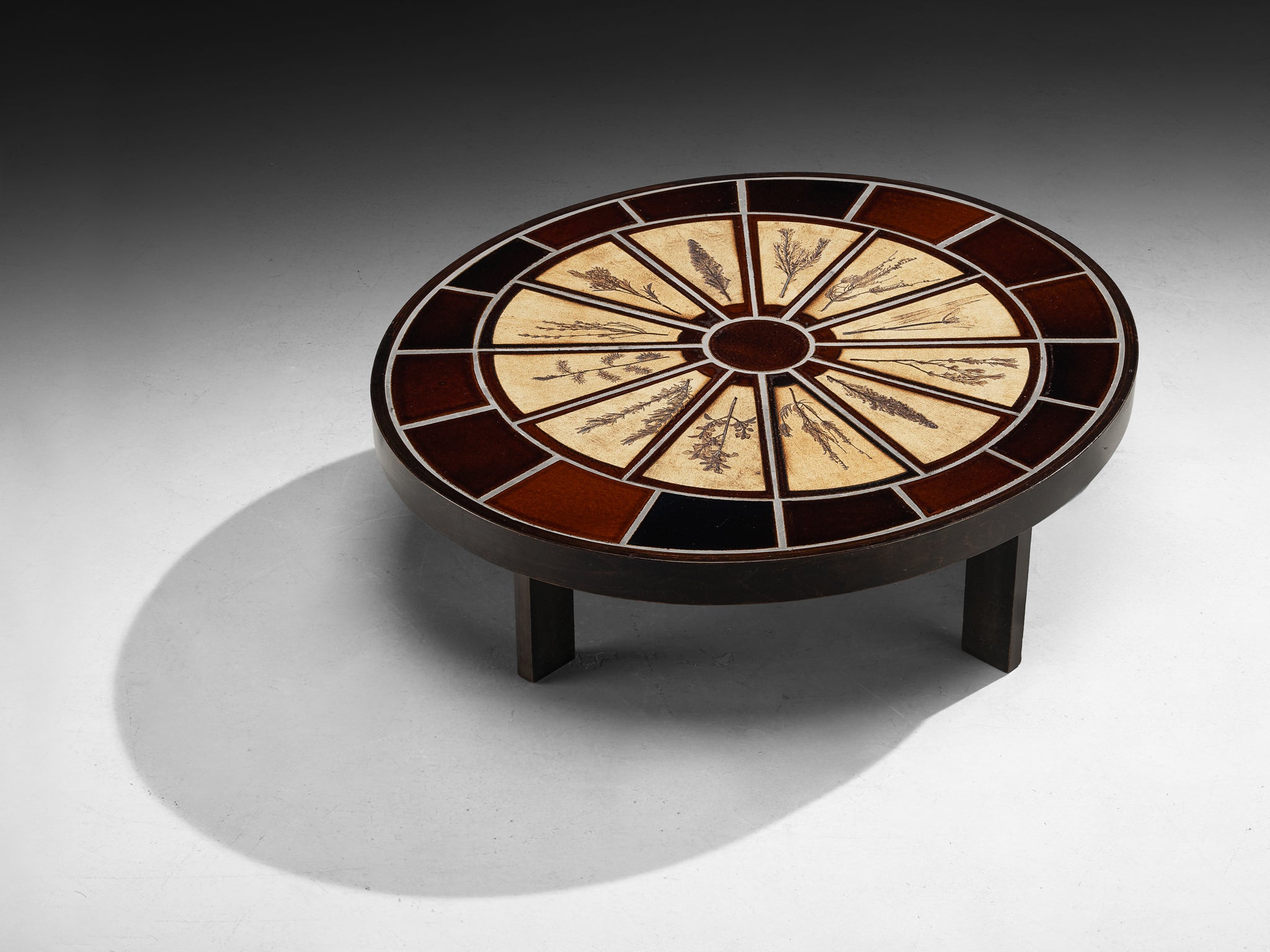 Roger Capron Oval Coffee Table with Floral Imprints in Ceramic and Wood Tables Morentz