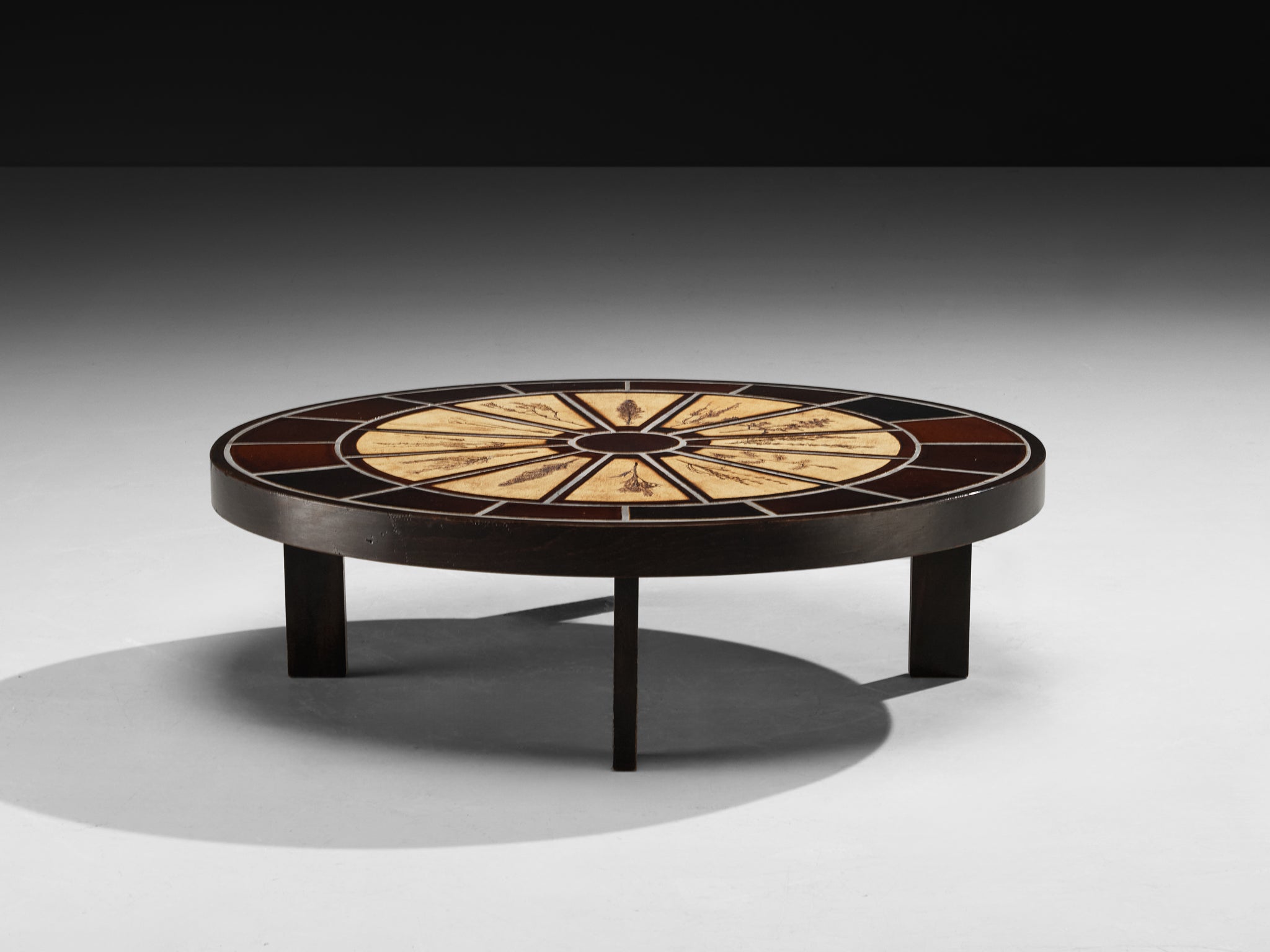 Roger Capron Oval Coffee Table with Floral Imprints in Ceramic and Wood Tables Morentz