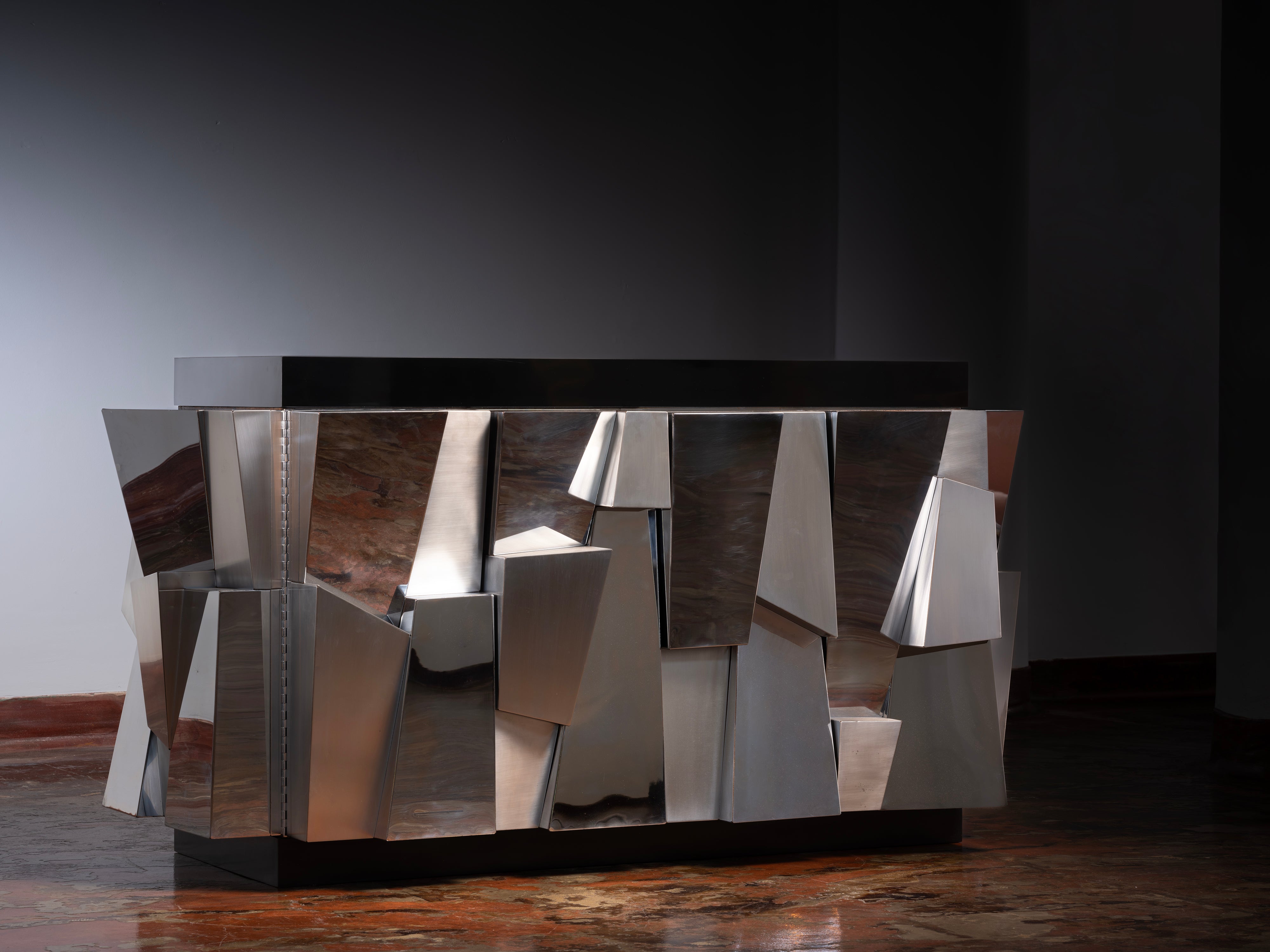 Paul Evans for Directional Faceted 'PE 300' Cabinet in Steel Case pieces and storage cabinets Morentz