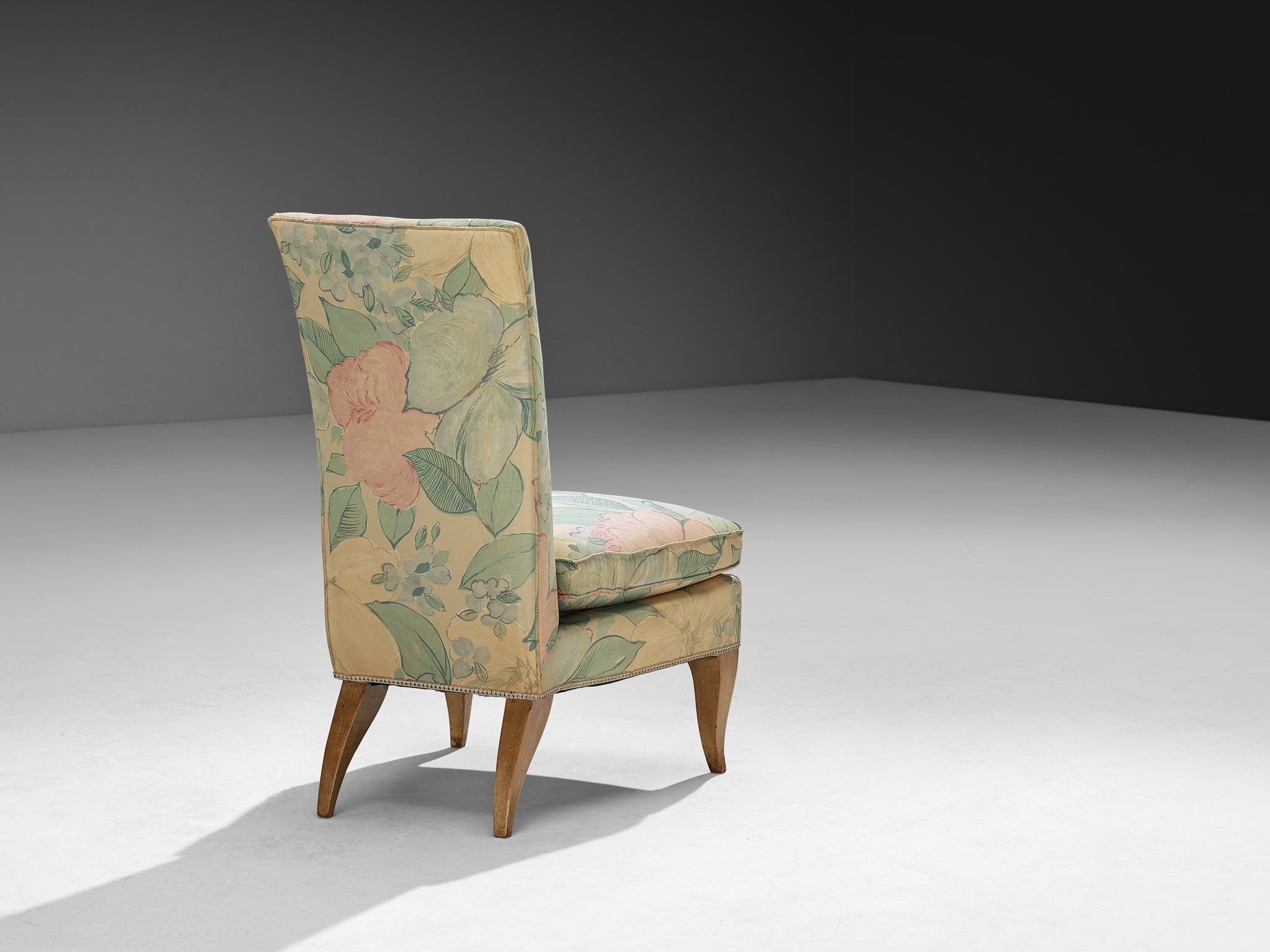 French Art Deco Slipper Chair in Floral Pastel Fabric