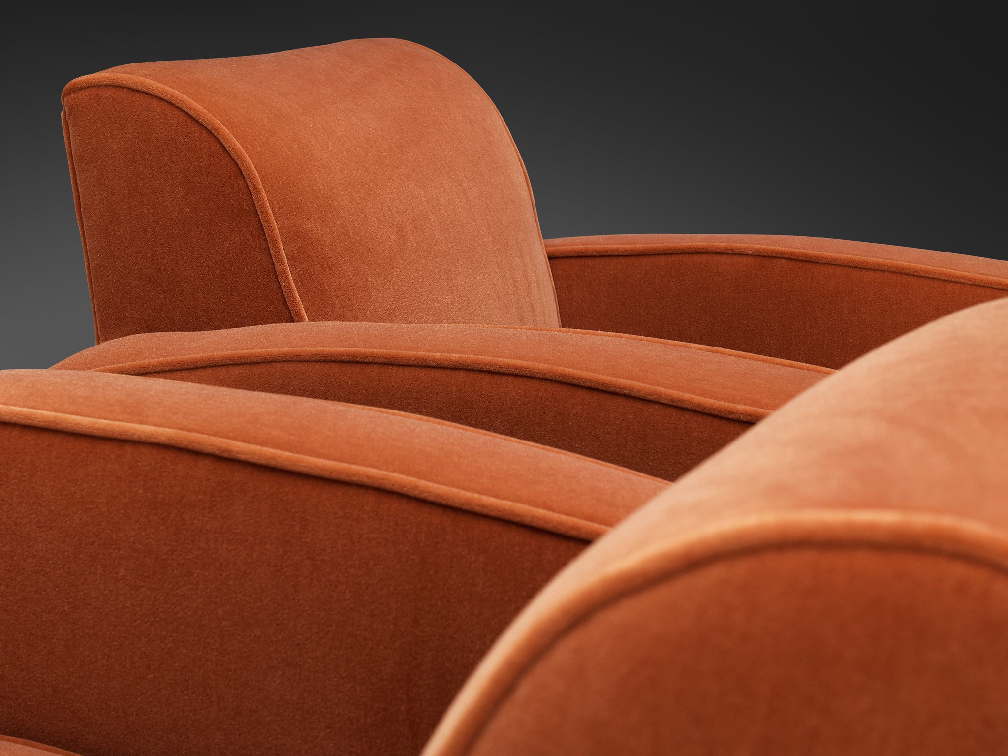 French Art Deco Pair of Lounge Chairs in Coral Mohair Seating Morentz