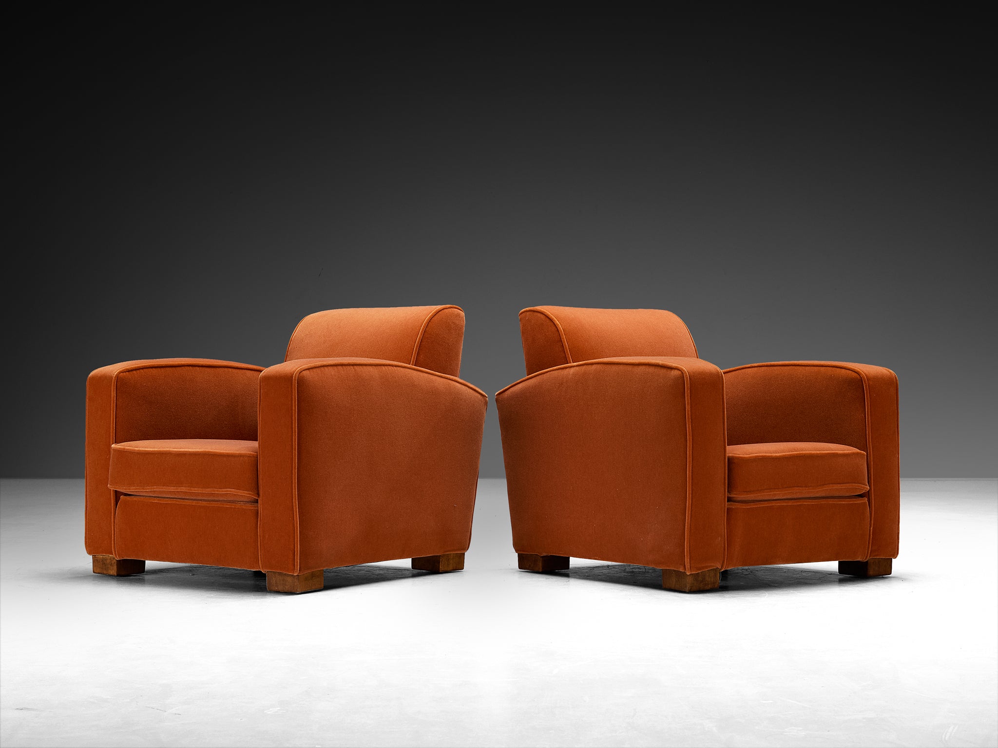 French Art Deco Pair of Lounge Chairs in Coral Mohair Seating Morentz