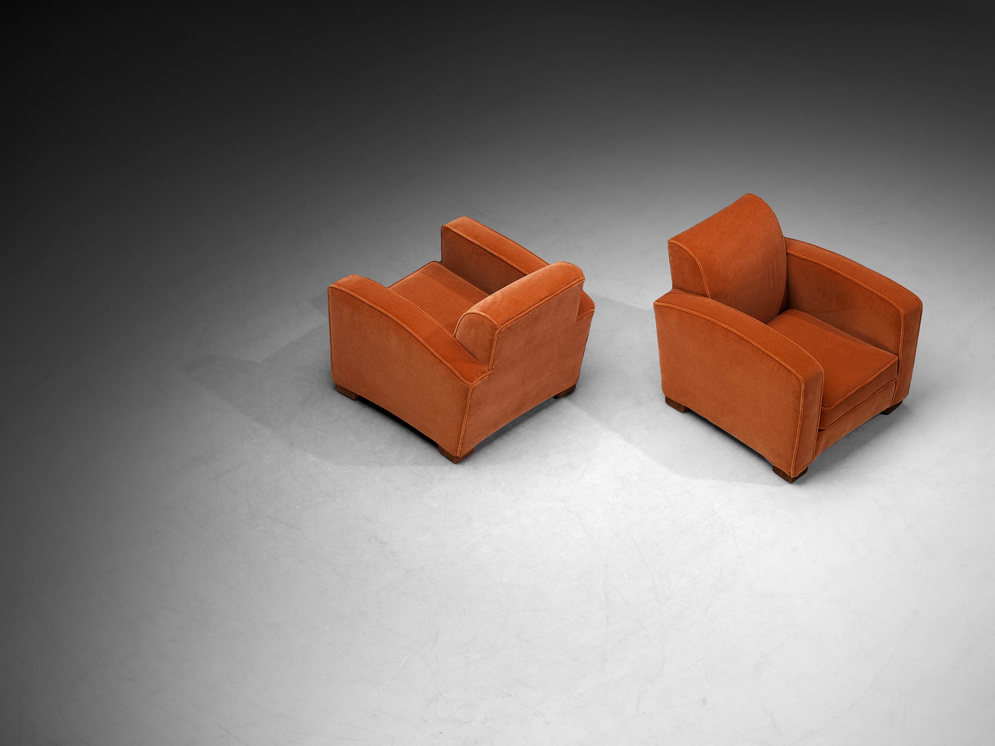 French Art Deco Pair of Lounge Chairs in Coral Mohair Seating Morentz