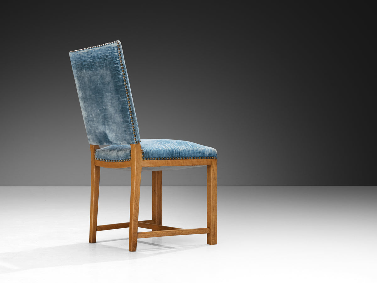 Nordic Set of Twelve Dining Chairs in Walnut and Velvet by Danish Cabinetmaker Seating Morentz