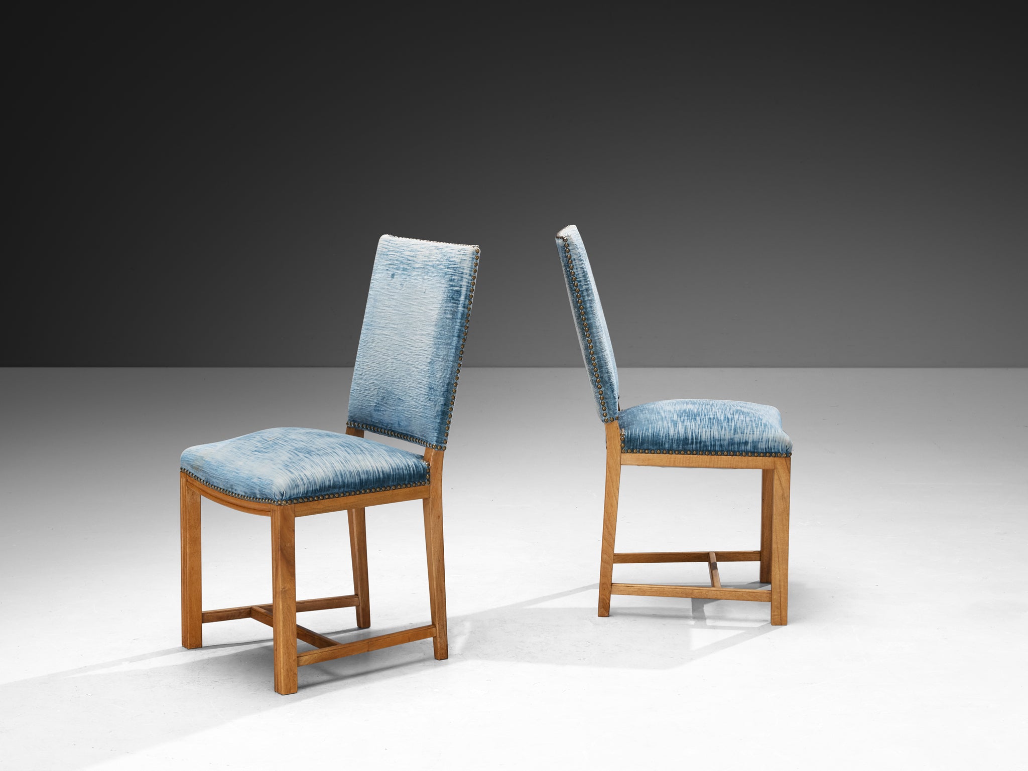 Nordic Set of Twelve Dining Chairs in Walnut and Velvet by Danish Cabinetmaker Seating Morentz