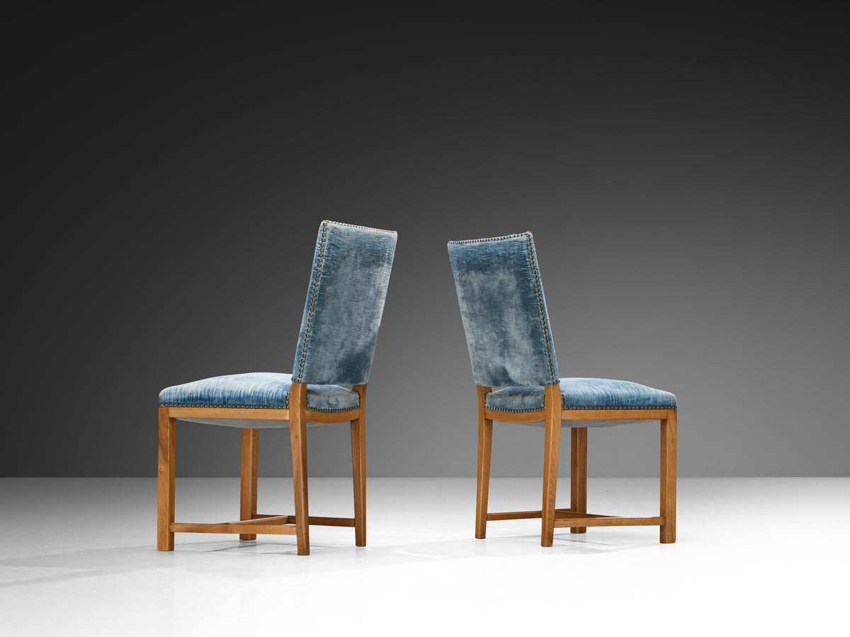 Nordic Set of Twelve Dining Chairs in Walnut and Velvet by Danish Cabinetmaker Seating Morentz