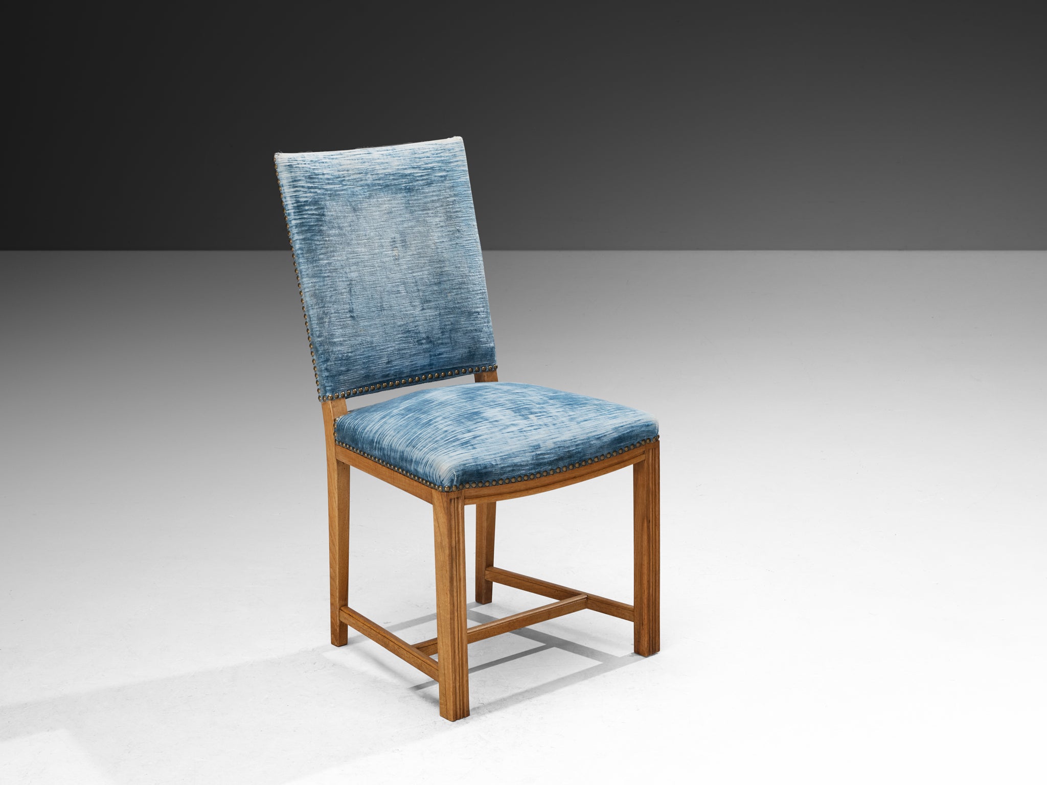 Nordic Set of Twelve Dining Chairs in Walnut and Velvet by Danish Cabinetmaker Seating Morentz