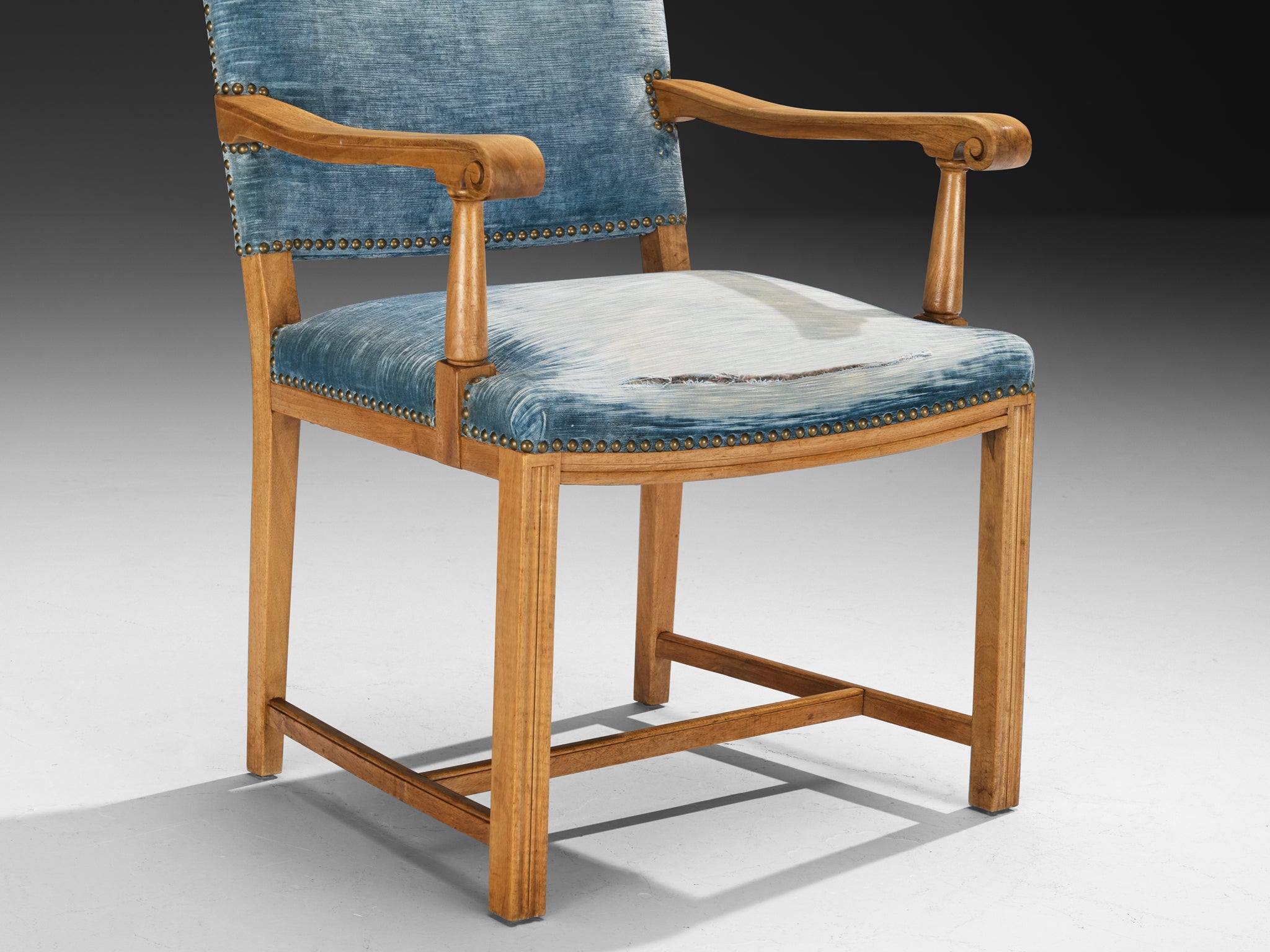 Nordic Pair of Armchairs in Walnut and Velvet by Danish Cabinetmaker Seating Morentz