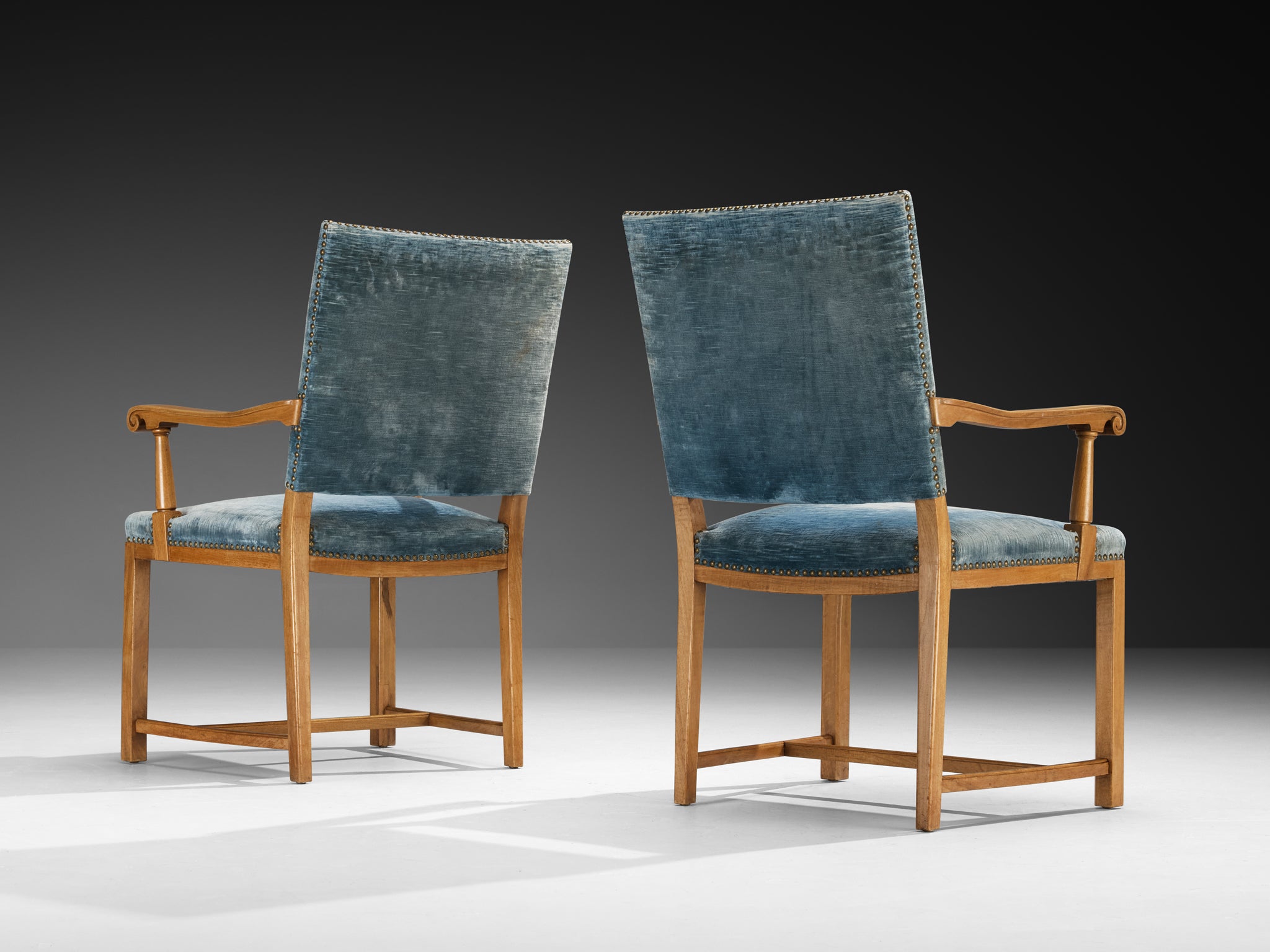 Nordic Pair of Armchairs in Walnut and Velvet by Danish Cabinetmaker Seating Morentz