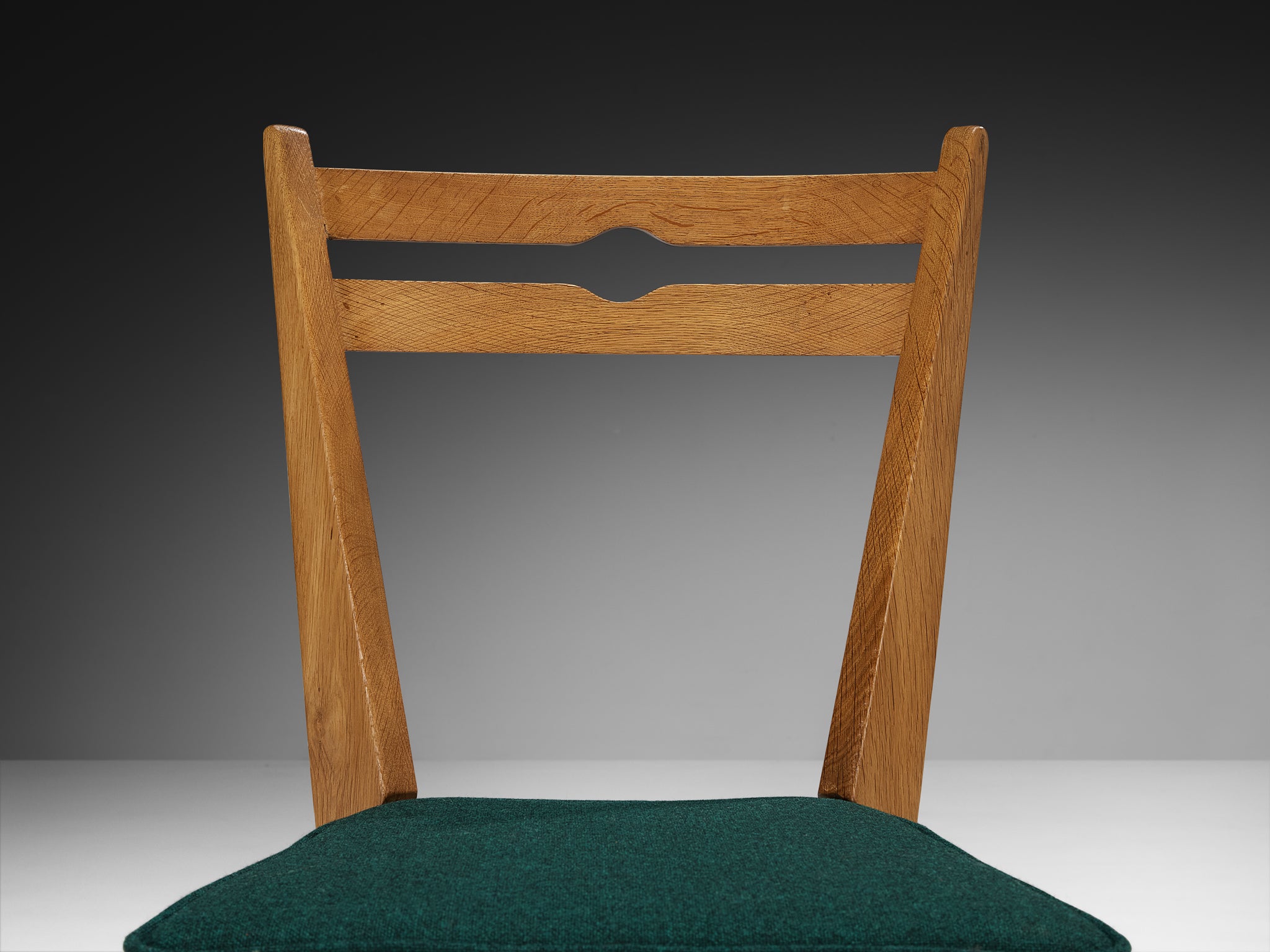 Guillerme & Chambron Set of Six Dining Chairs in Solid Oak and English Wool Seating Morentz