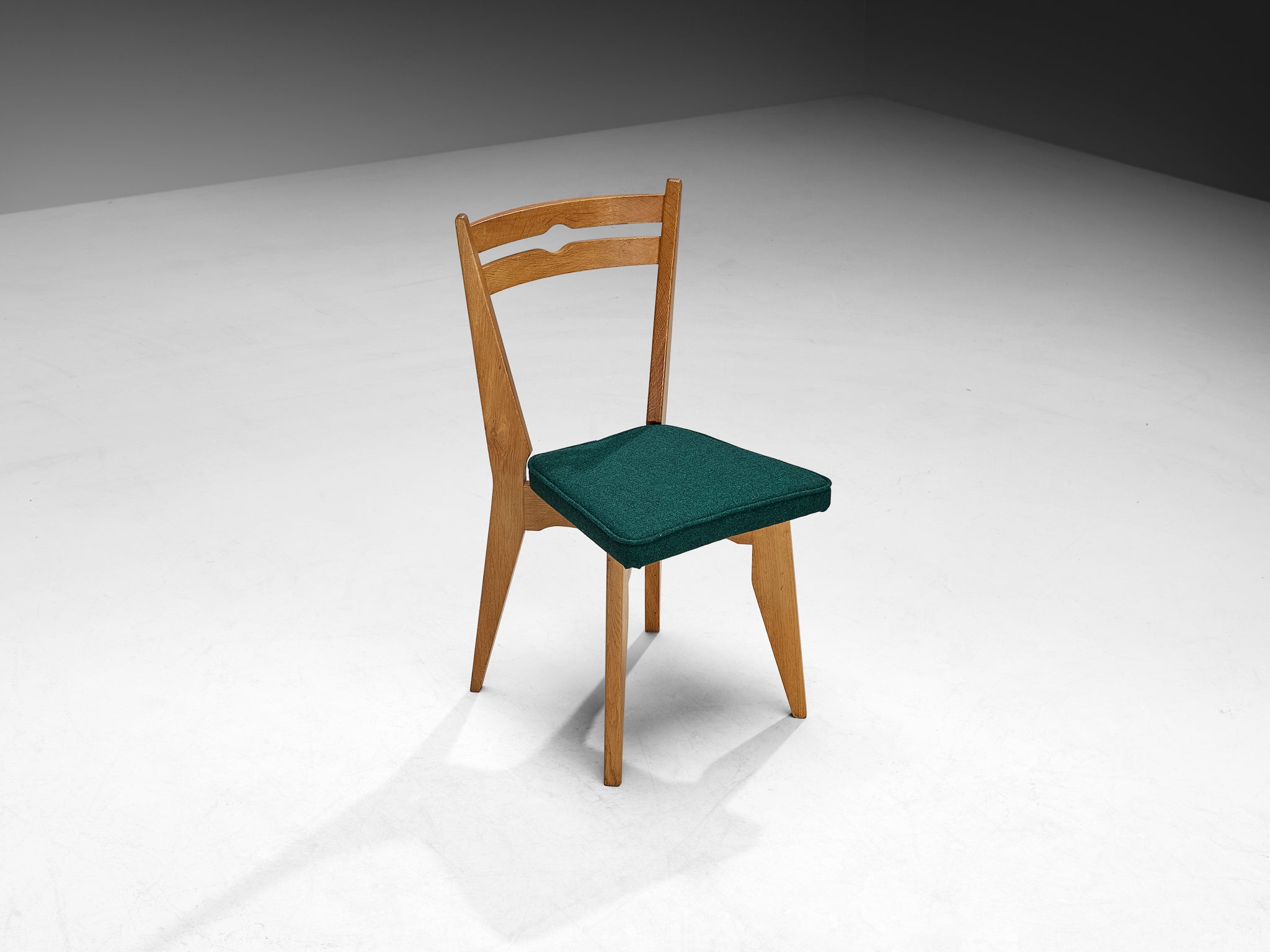 Guillerme & Chambron Set of Six Dining Chairs in Solid Oak and English Wool Seating Morentz